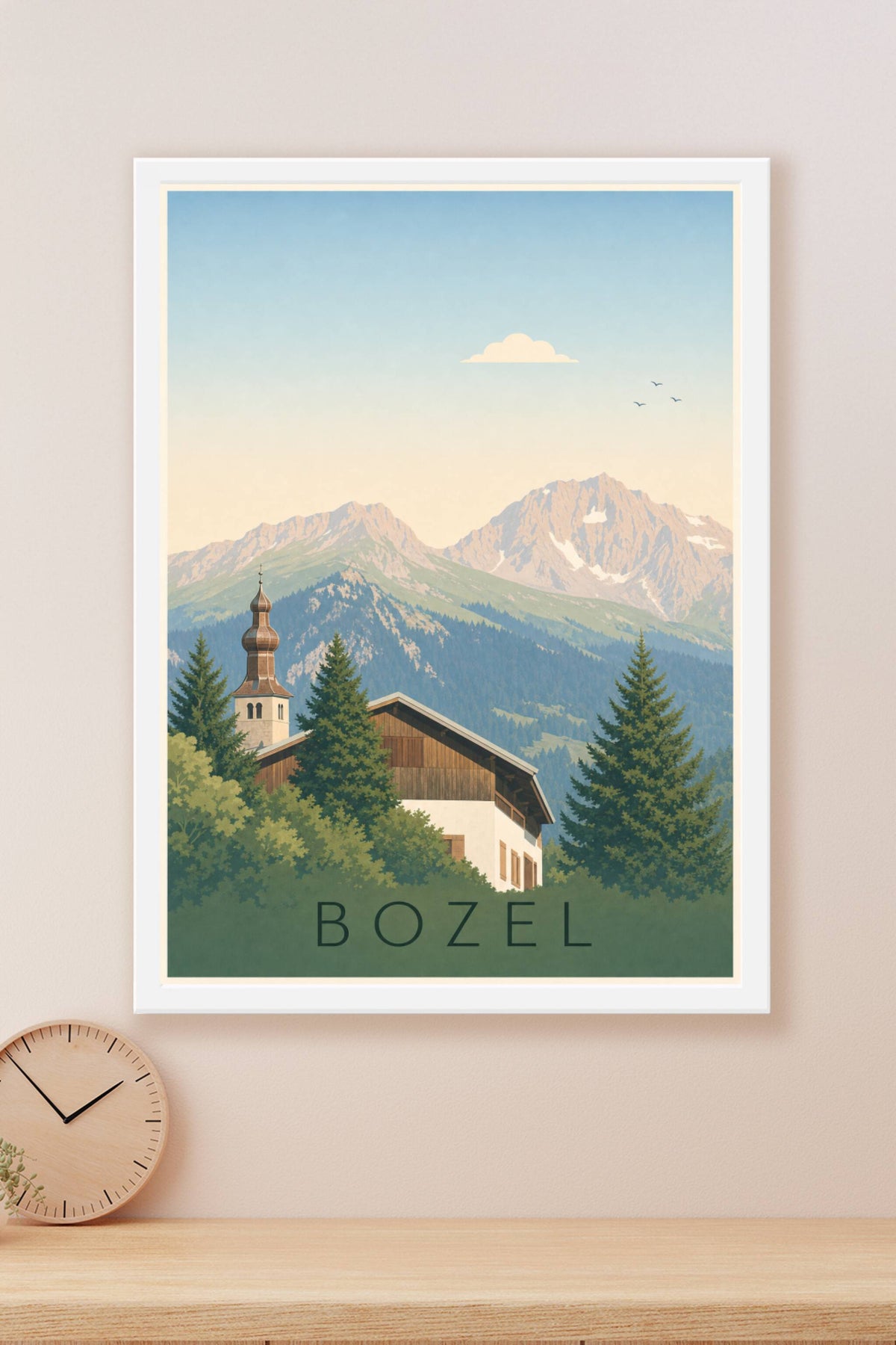 Affiche de Bozel, poster clocher à bulbe