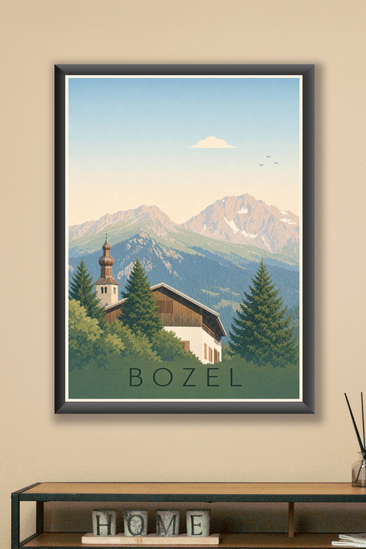 Affiche de Bozel, poster clocher à bulbe