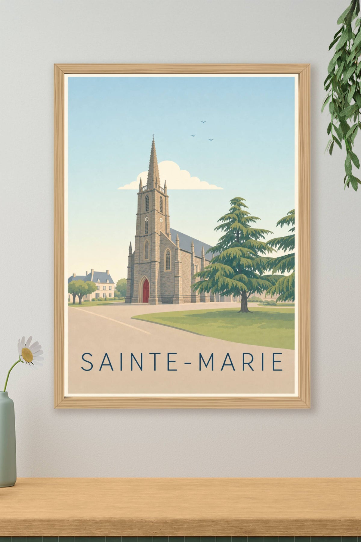 Affiche de Sainte-Marie, poster église en pierre