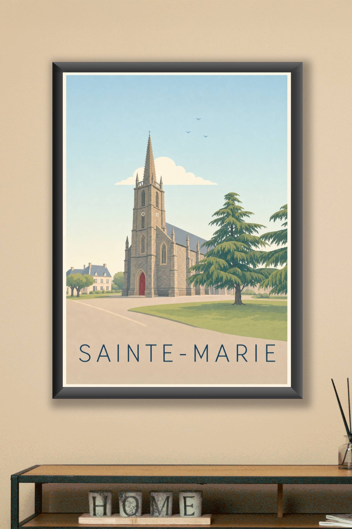Affiche de Sainte-Marie, poster église en pierre