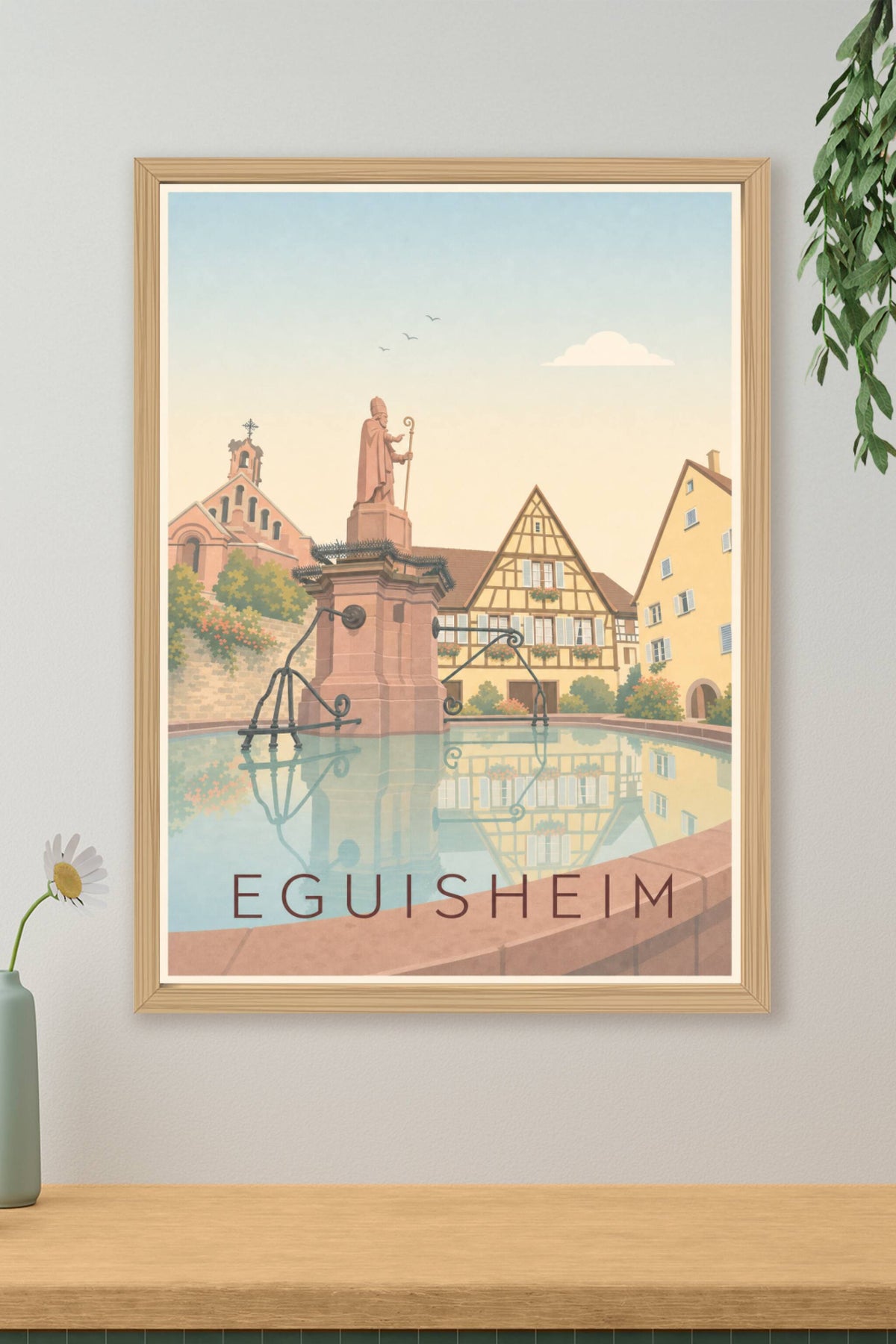Affiche d'Eguisheim, poster de la fontaine Saint-Léon