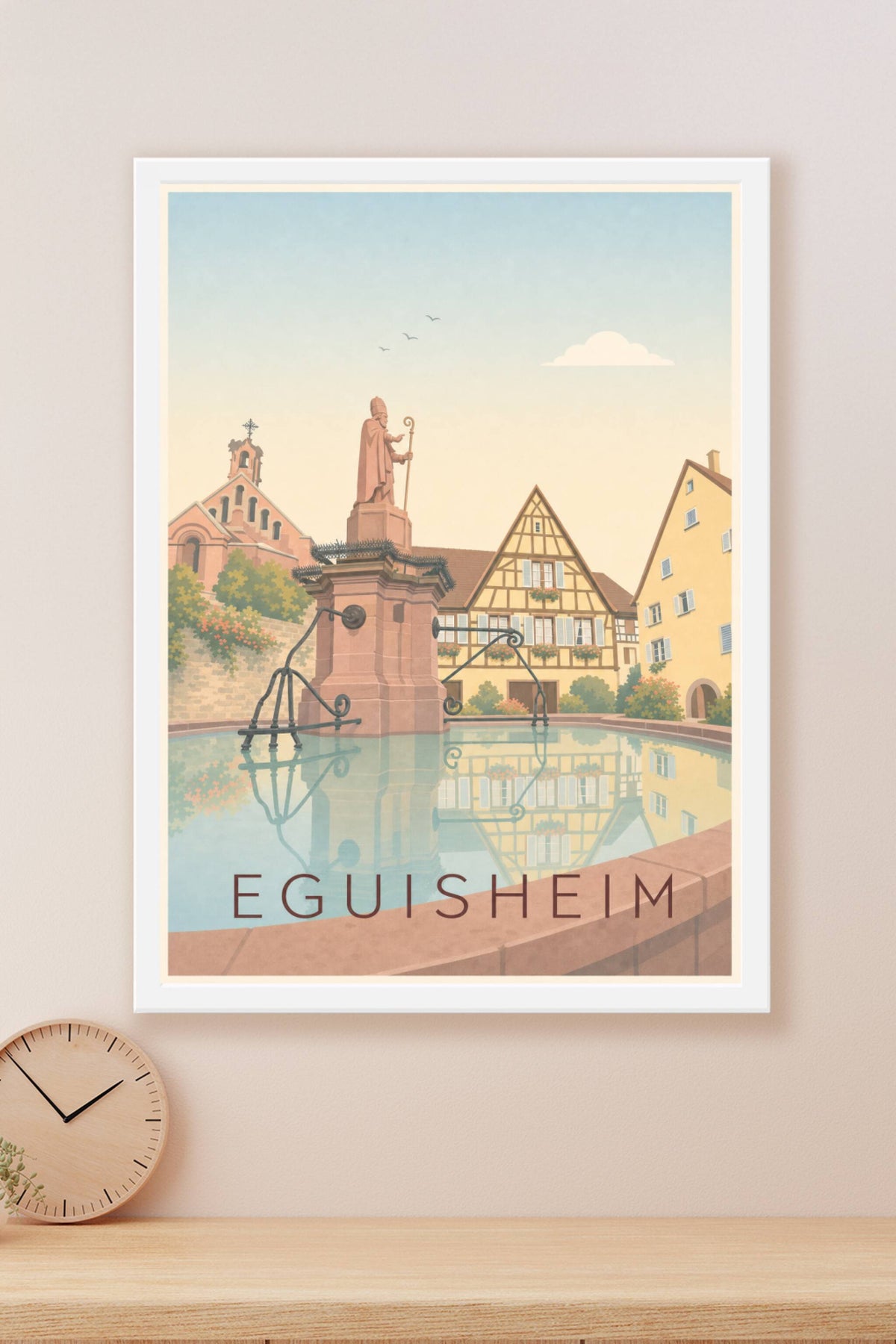 Affiche d'Eguisheim, poster de la fontaine Saint-Léon