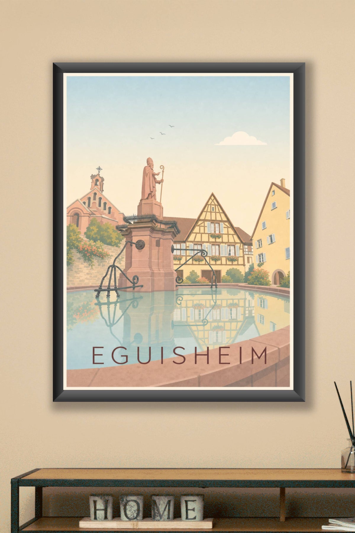 Affiche d'Eguisheim, poster de la fontaine Saint-Léon