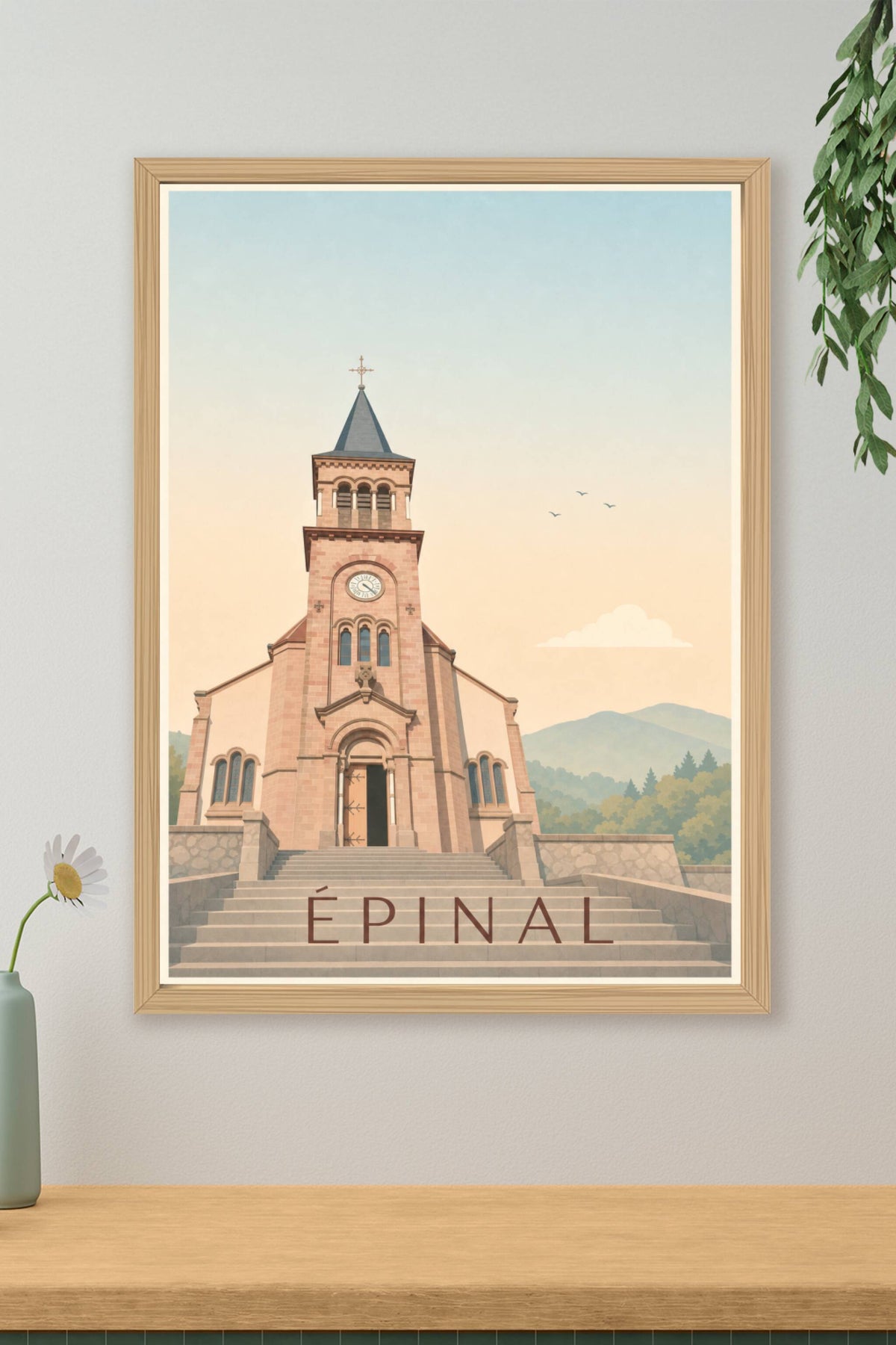 Affiche d'Épinal, poster église en grès rose
