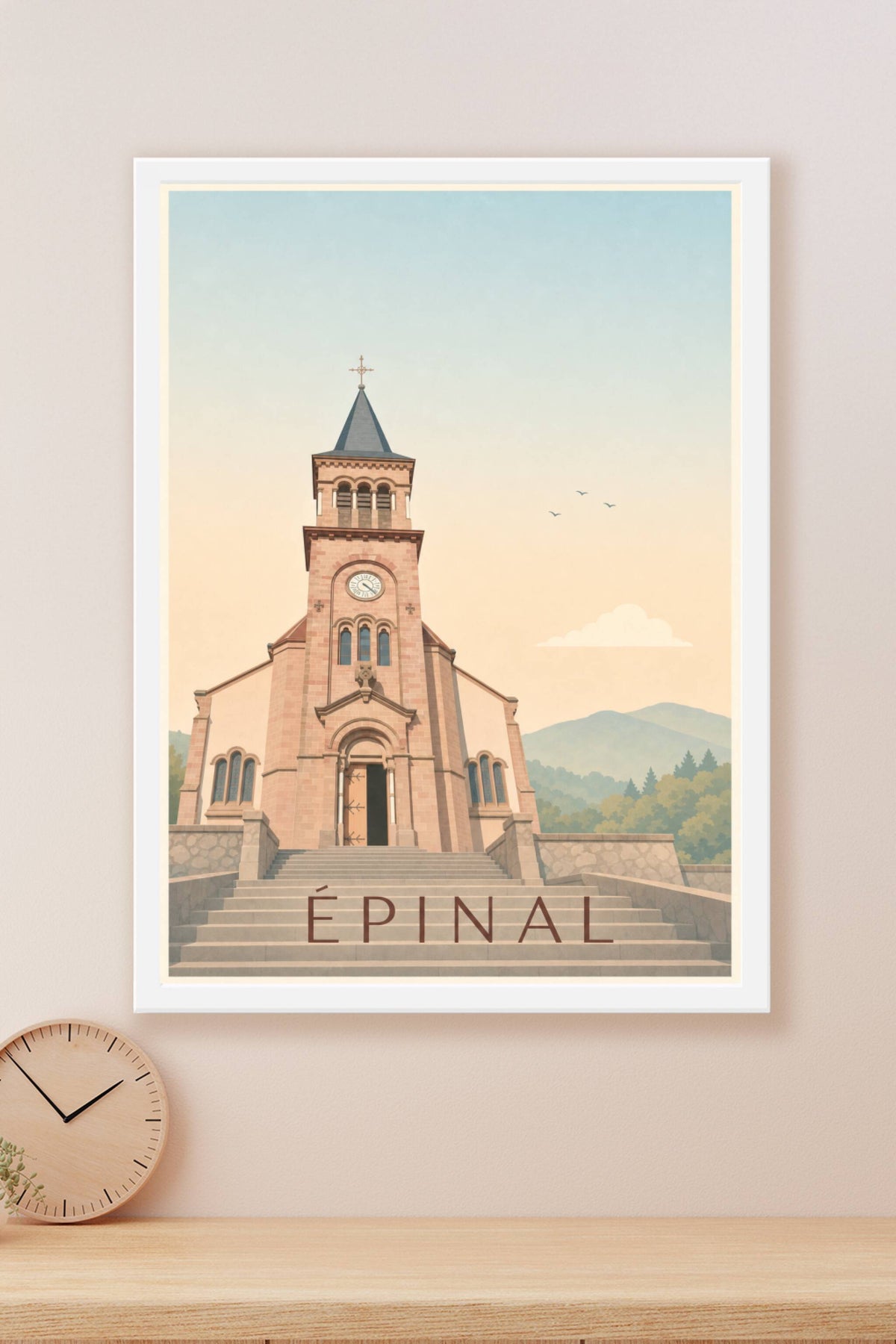 Affiche d'Épinal, poster église en grès rose