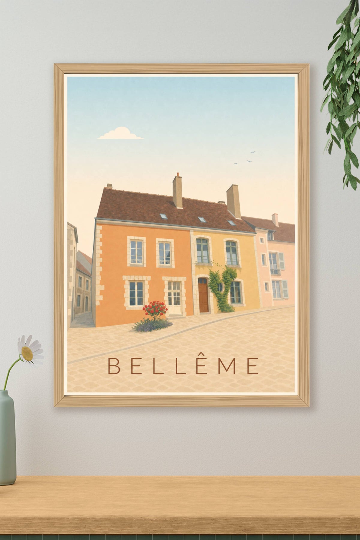 Affiche de Bellême, poster façades colorées