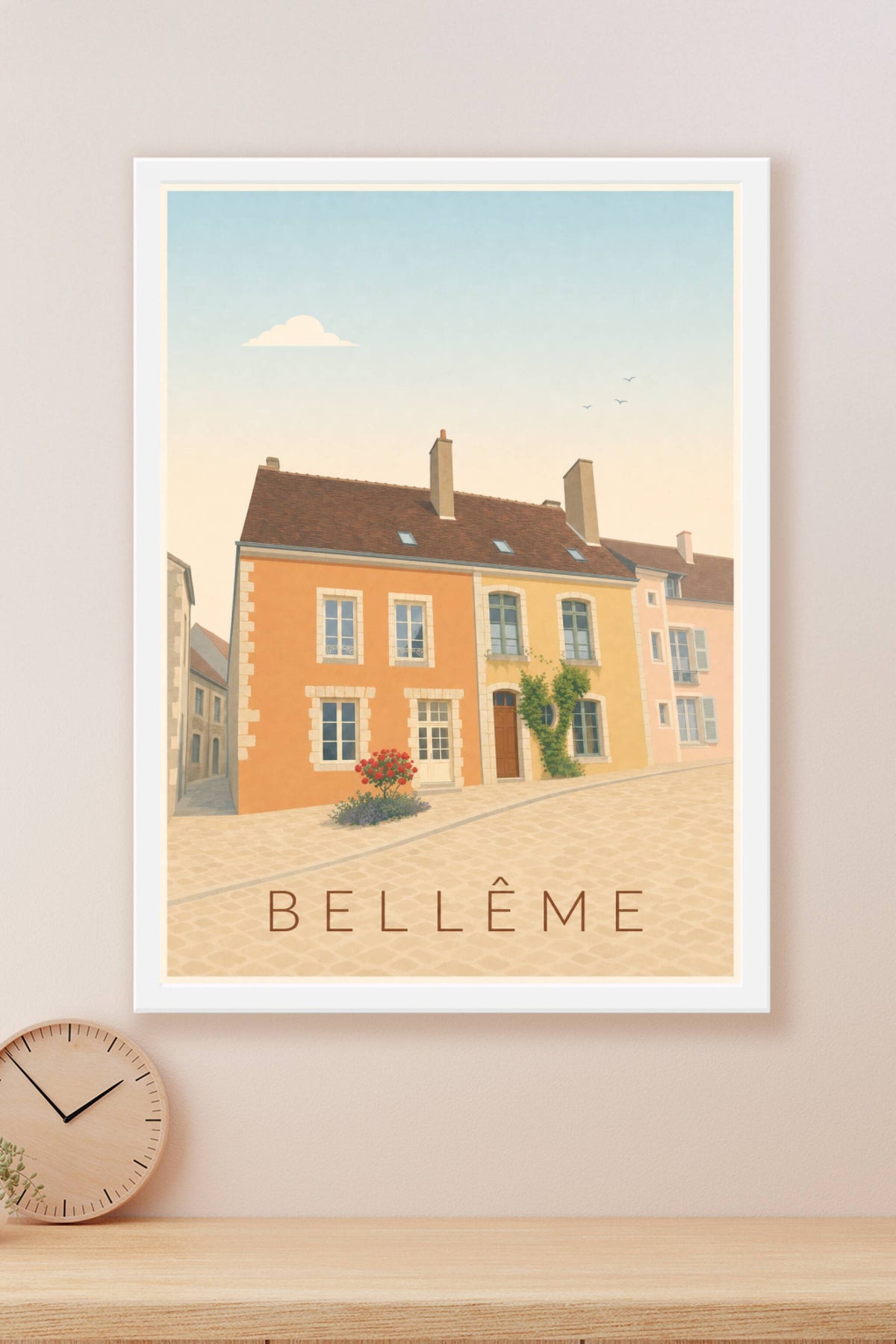 Affiche de Bellême, poster façades colorées