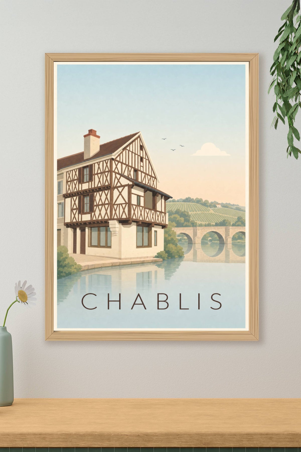 Affiche de Chablis, poster maison à colombages