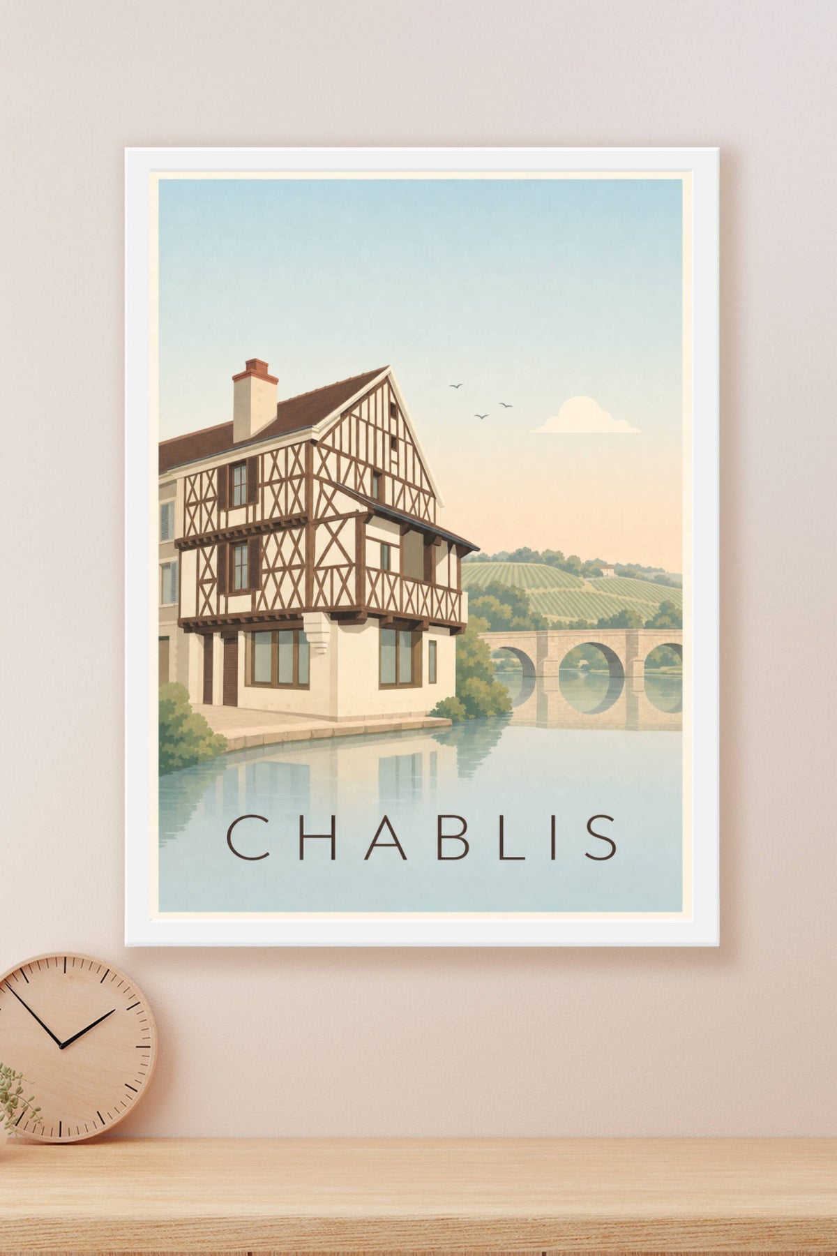 Affiche de Chablis, poster maison à colombages