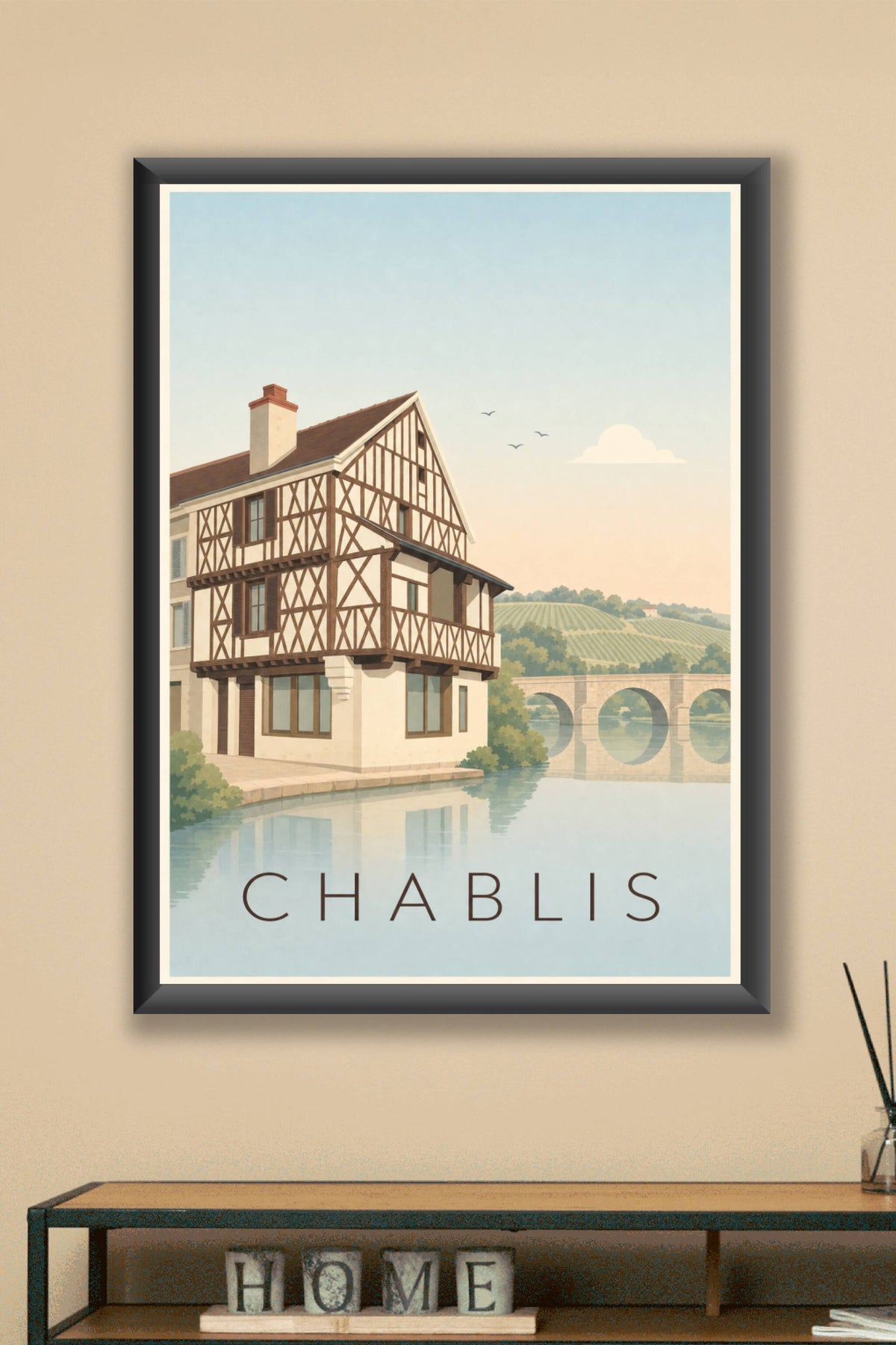 Affiche de Chablis, poster maison à colombages