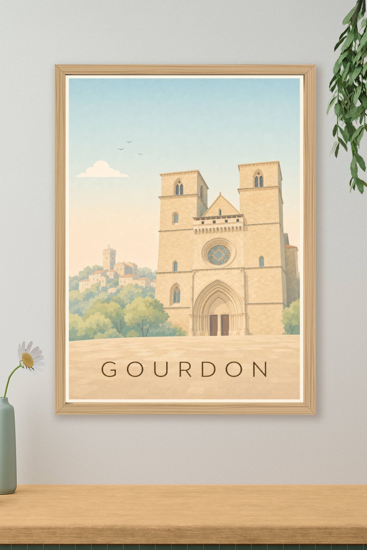 Affiche de Gourdon, poster église médiévale
