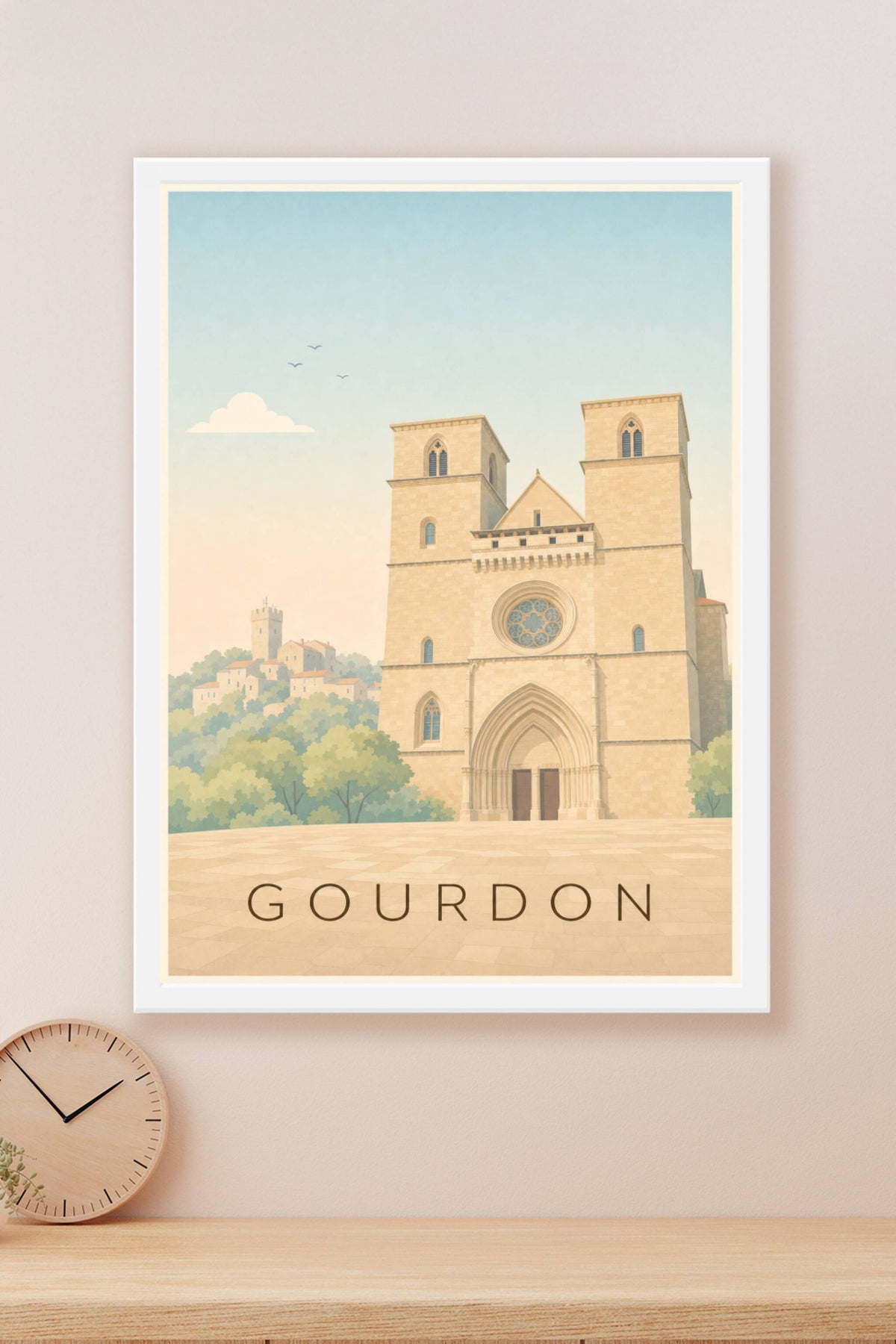 Affiche de Gourdon, poster église médiévale