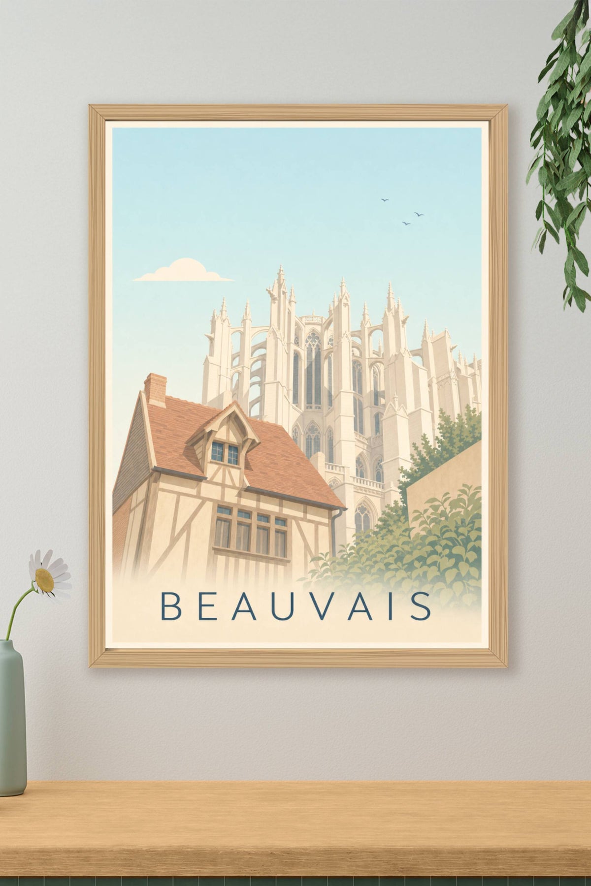 Affiche de Beauvais, poster cathédrale et colombages