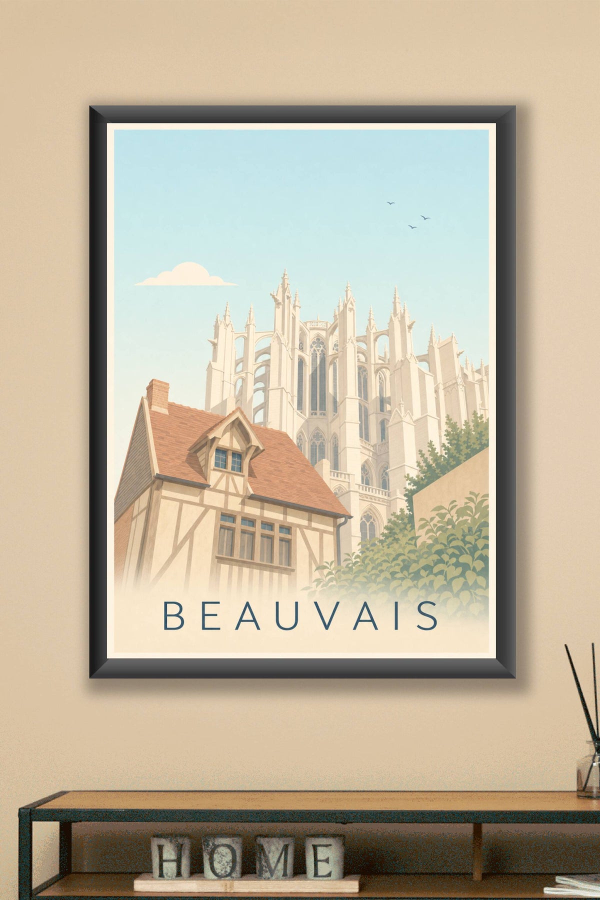 Affiche de Beauvais, poster cathédrale et colombages