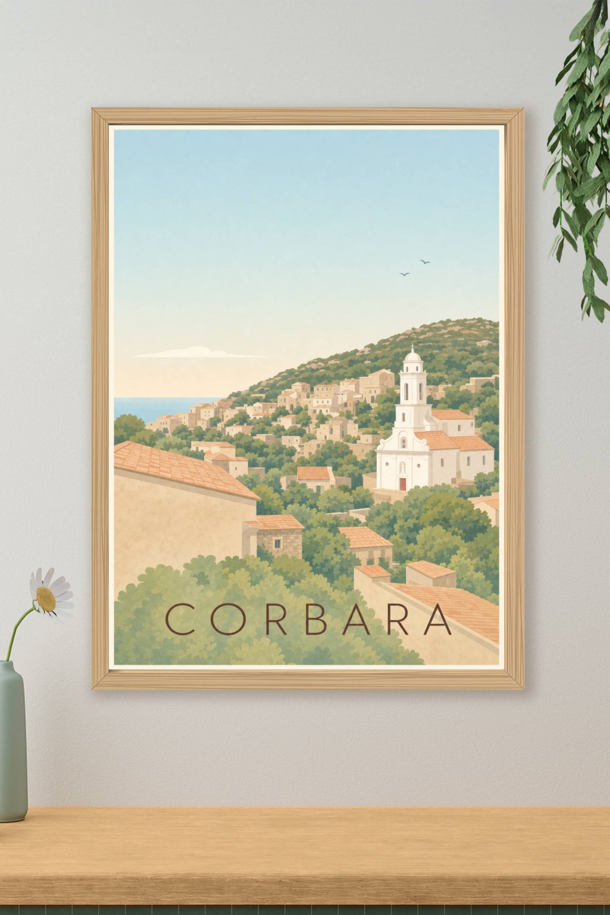 Affiche de Corbara, poster église blanche