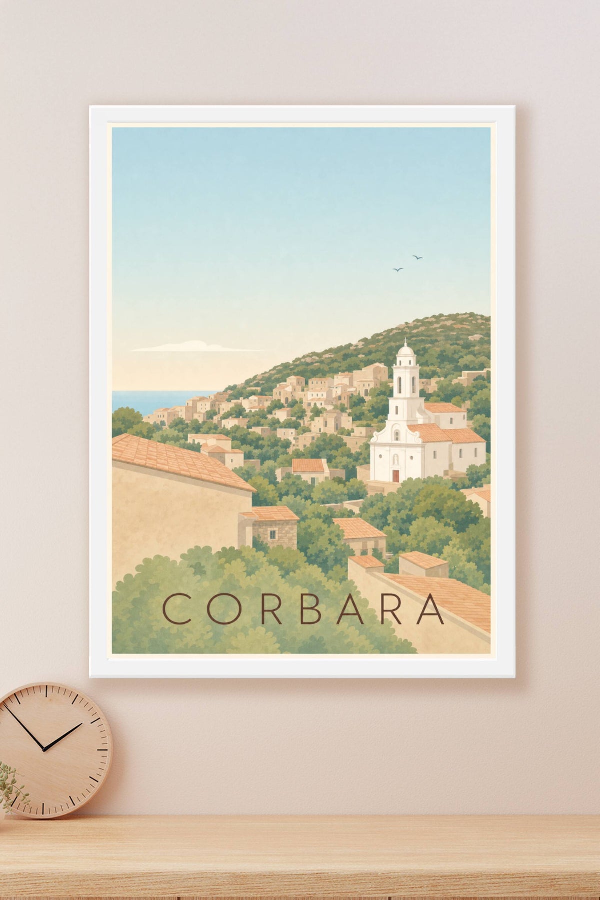 Affiche de Corbara, poster église blanche