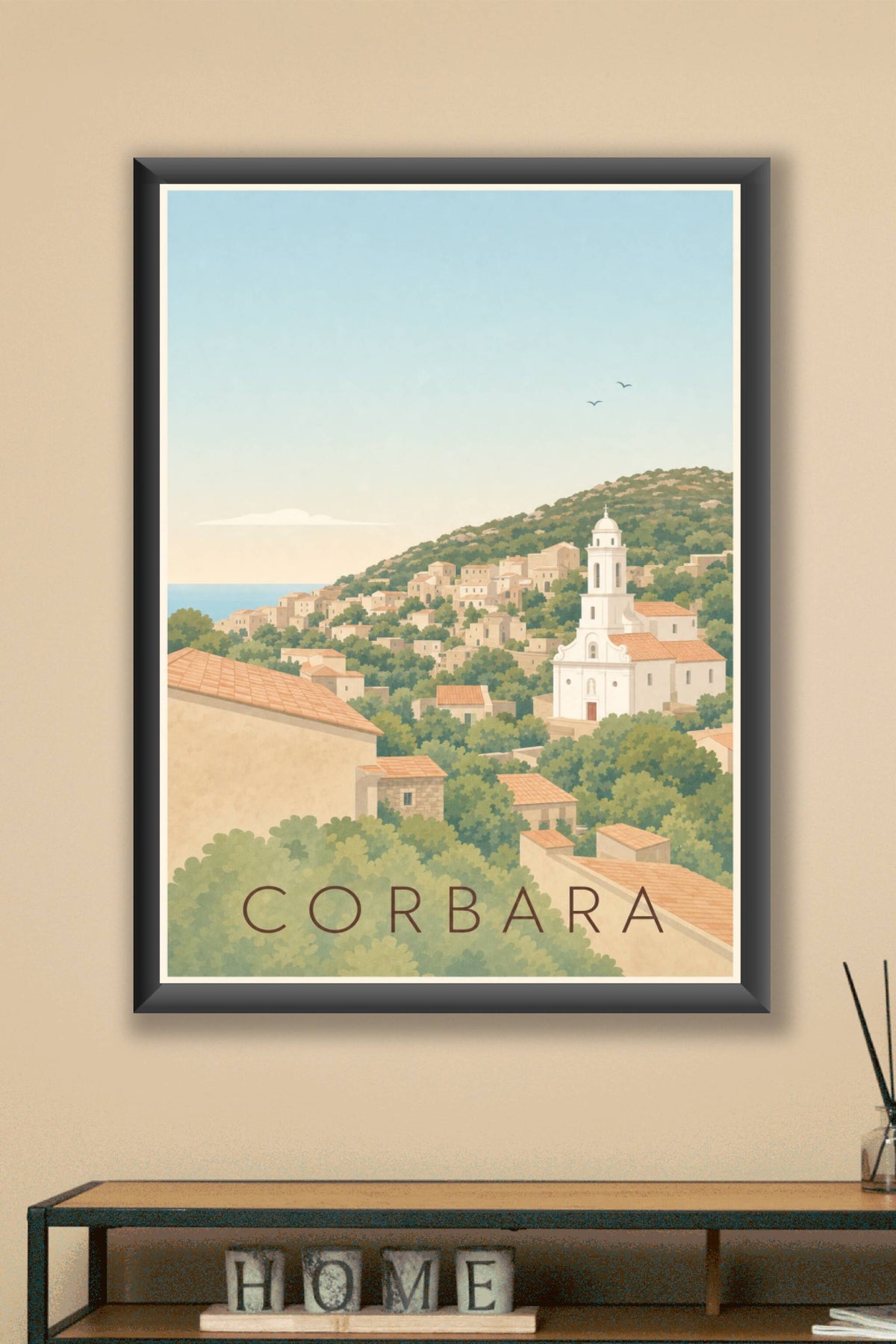 Affiche de Corbara, poster église blanche