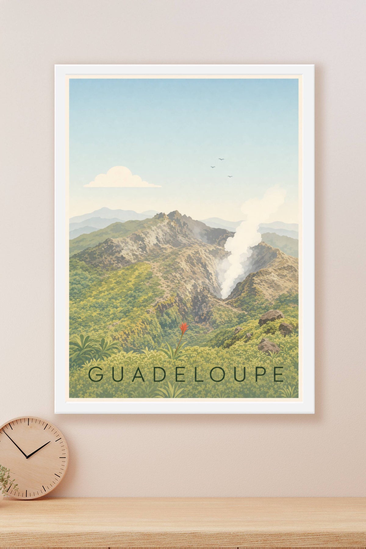 Affiche de la Guadeloupe, poster volcan calme