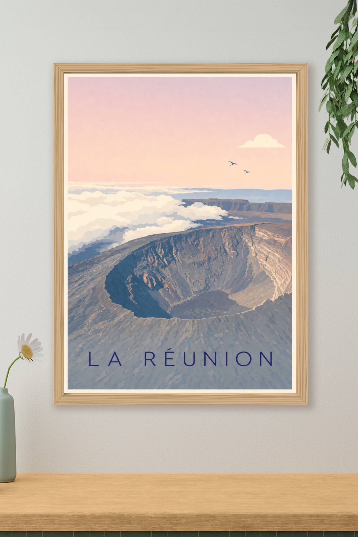 Affiche de La Réunion, poster volcan calme