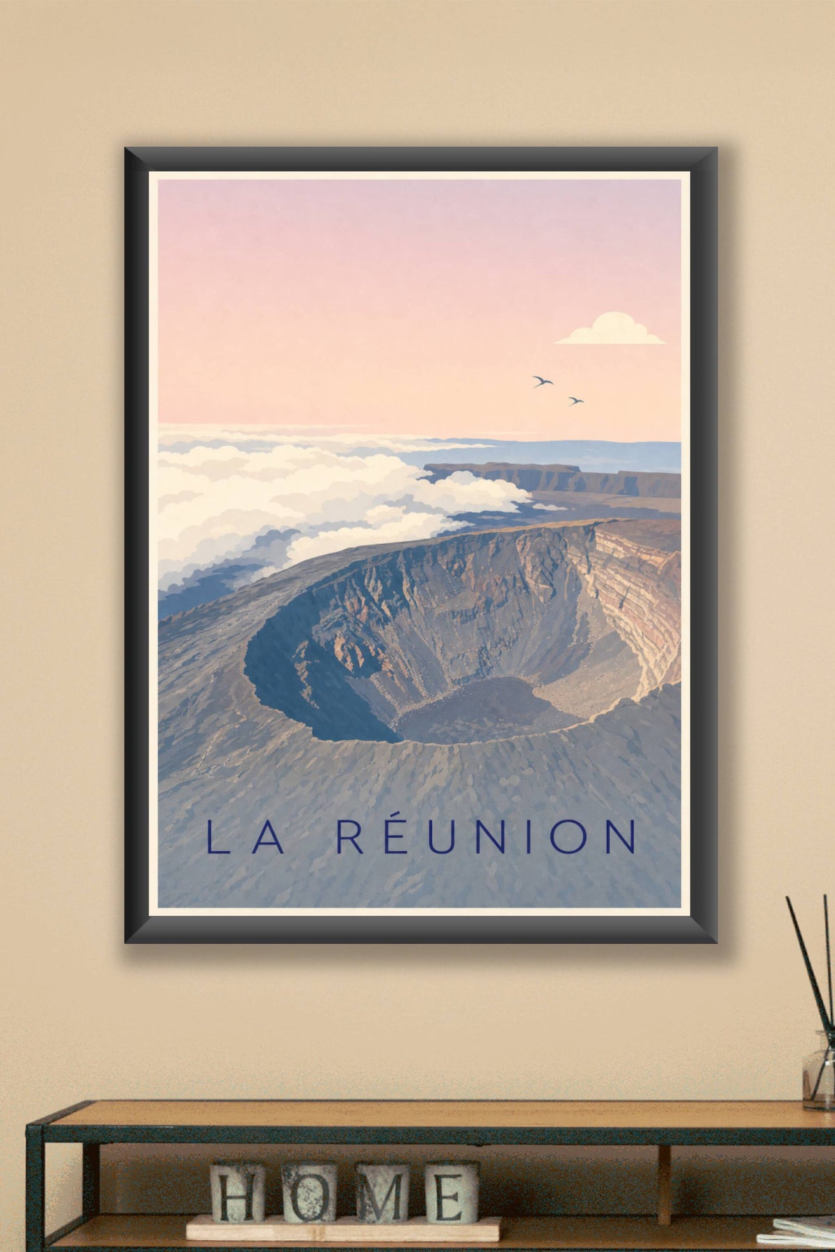 Affiche de La Réunion, poster volcan calme