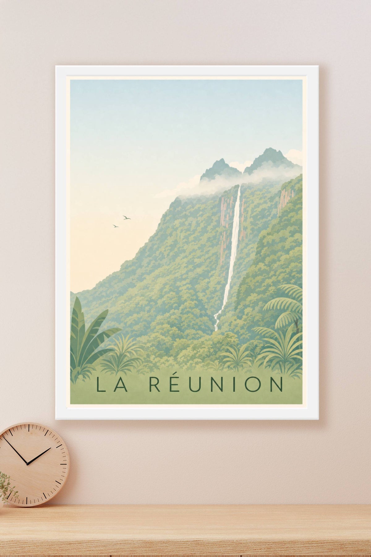 Affiche de La Réunion, poster cascade tropicale