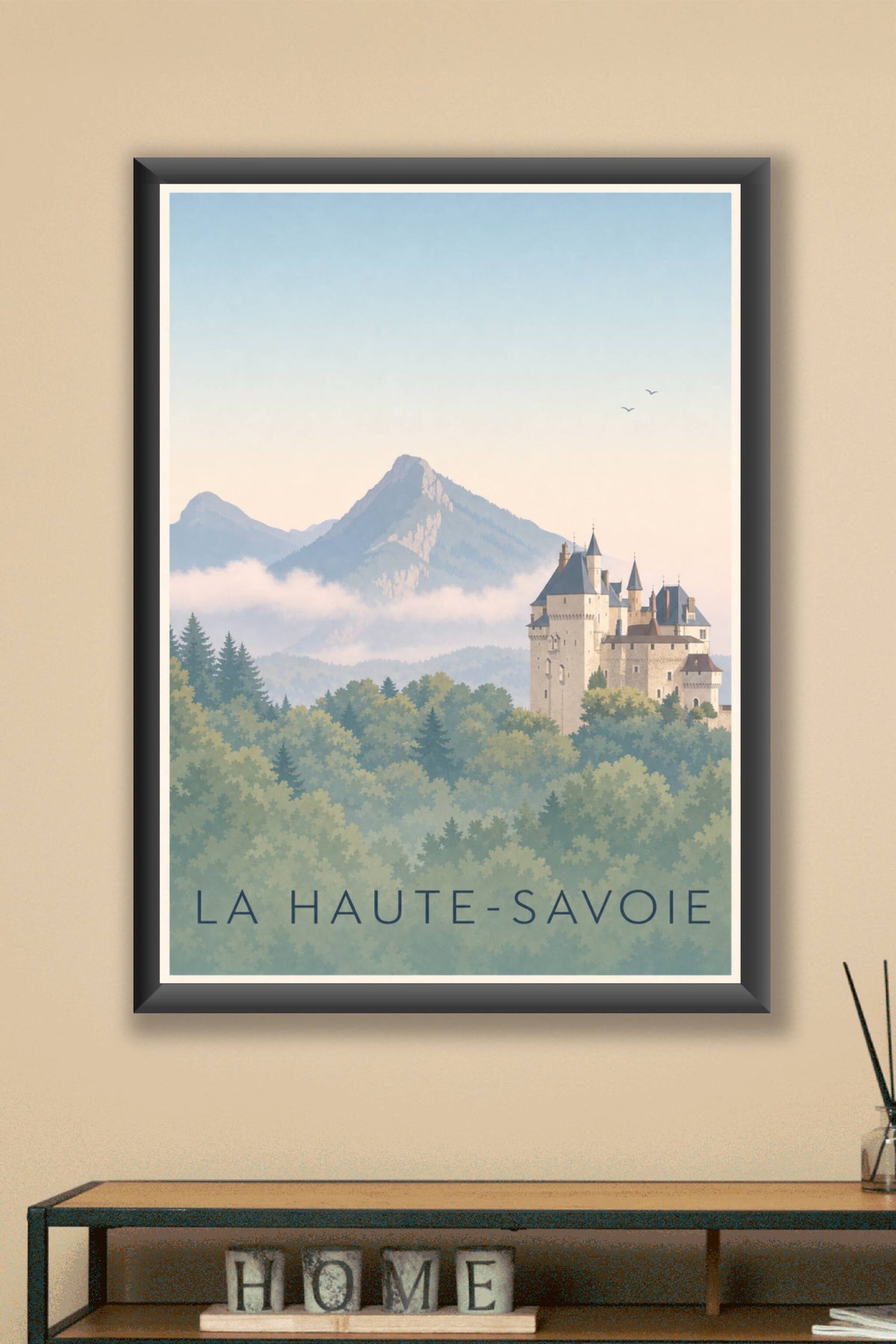 Affiche de la Haute-Savoie, poster château et monts
