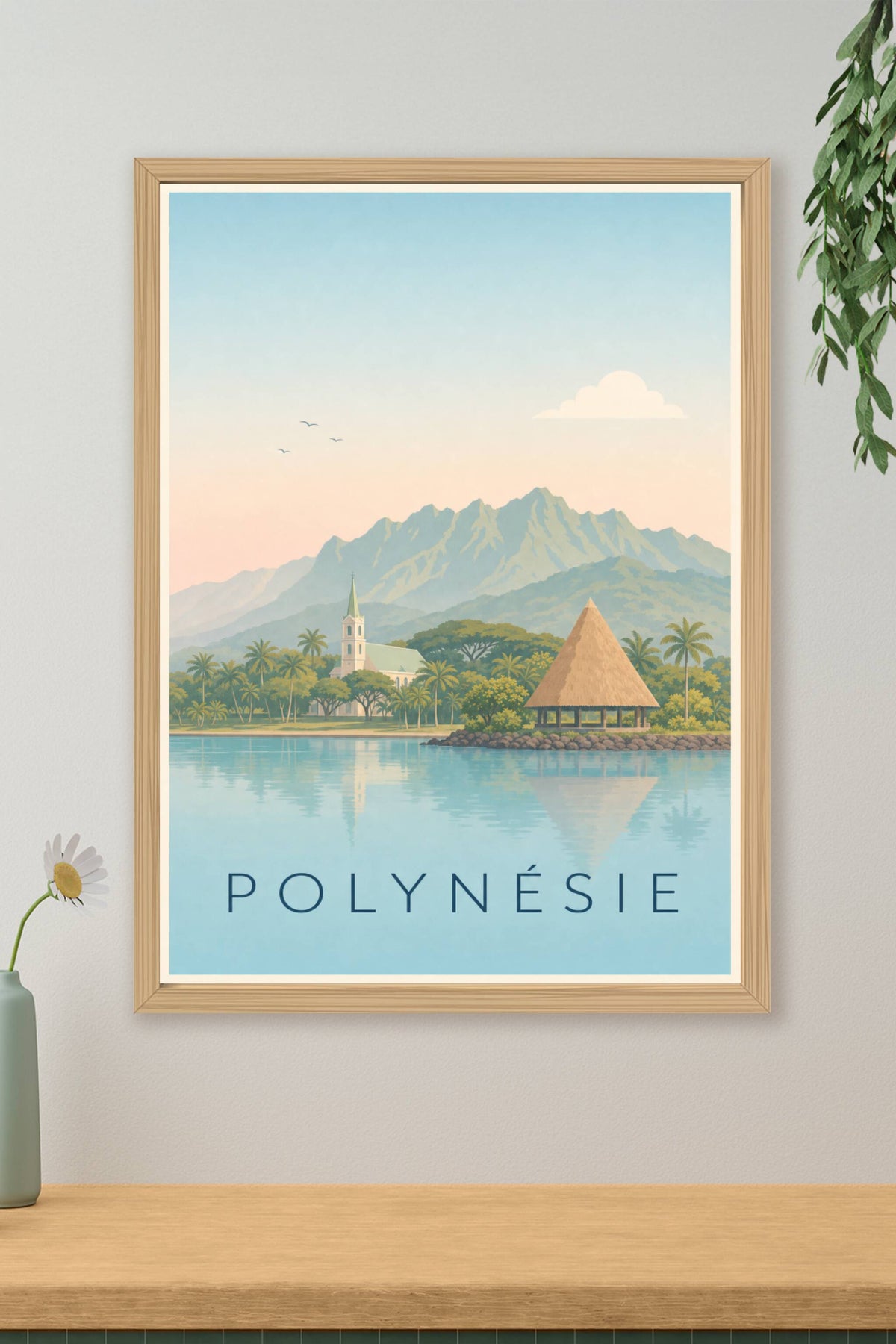 Affiche de Polynésie, poster montagnes et lagon