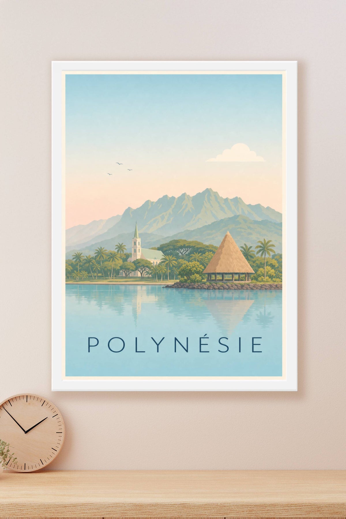 Affiche de Polynésie, poster montagnes et lagon