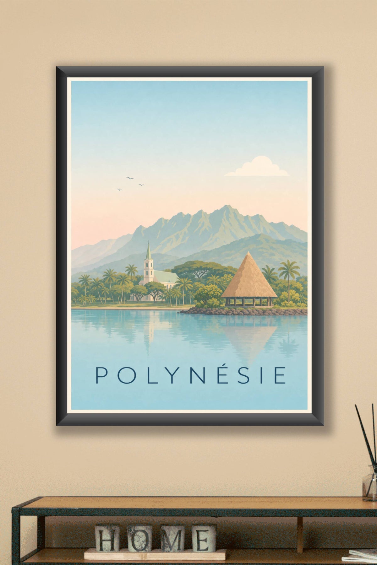 Affiche de Polynésie, poster montagnes et lagon
