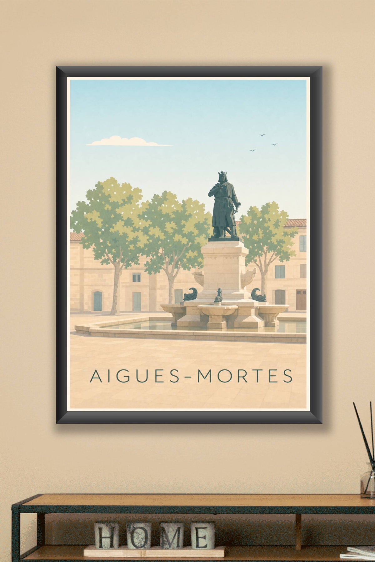 Affiche d'Aigues-Mortes, poster statue Saint Louis
