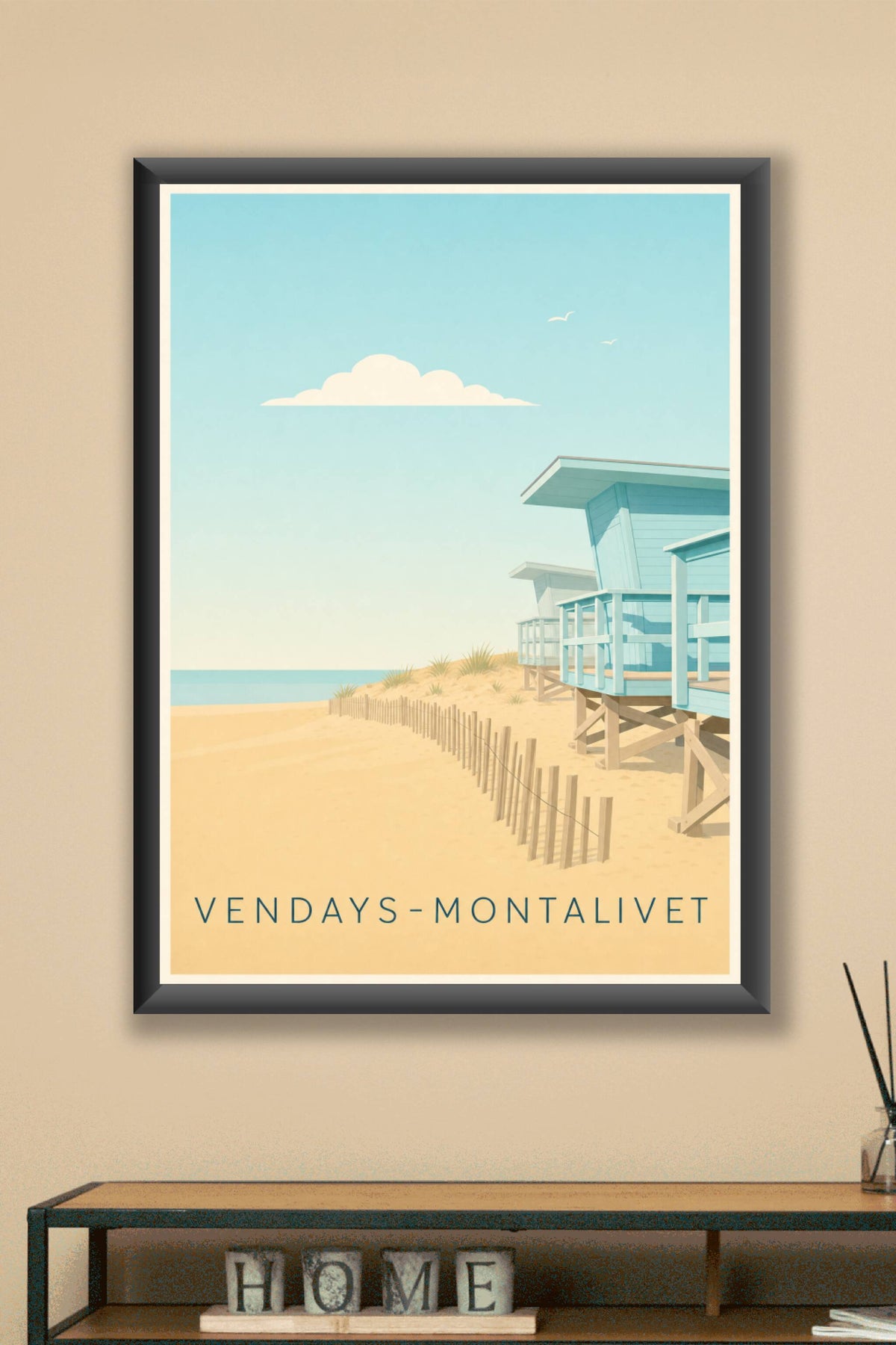 Affiche de Vendays-Montalivet, cabanes bleues