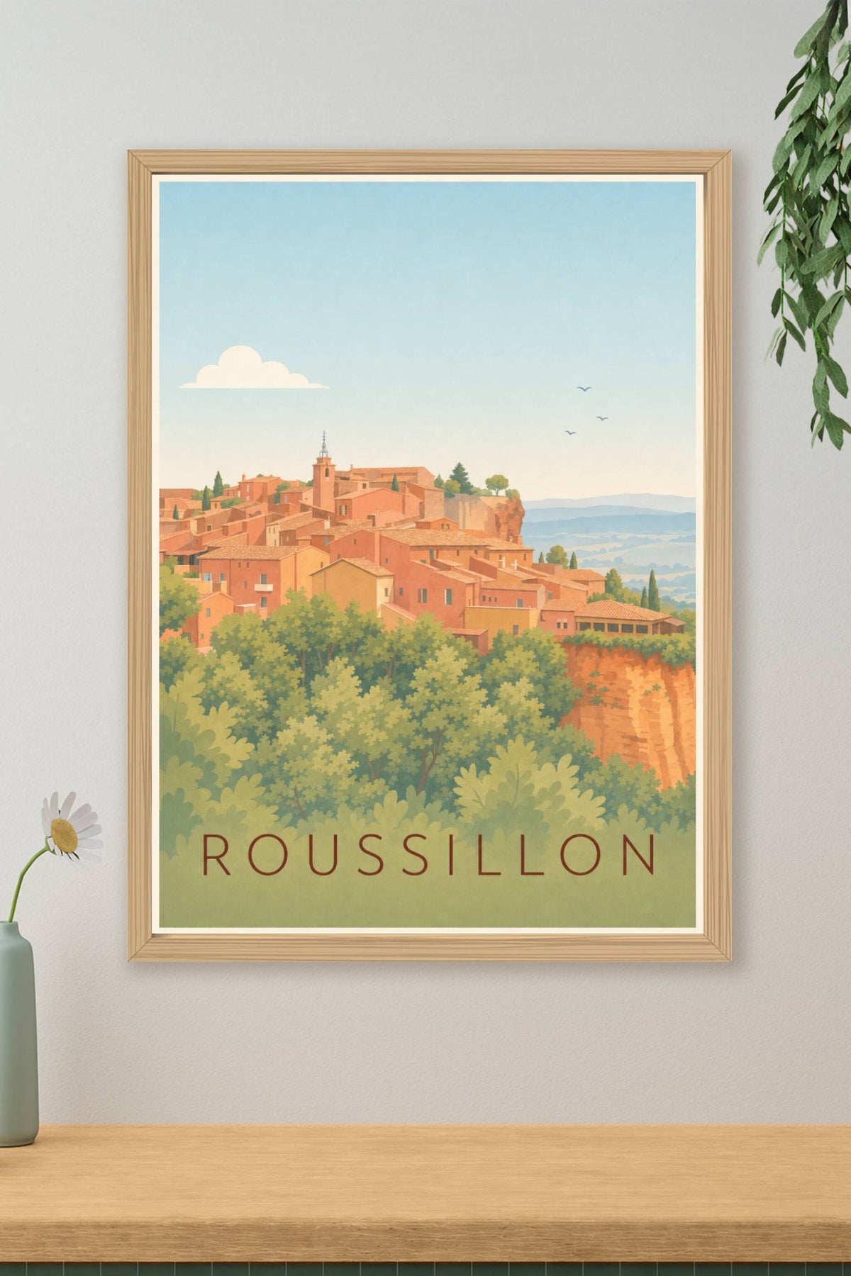 Affiche de Roussillon, poster village des ocres