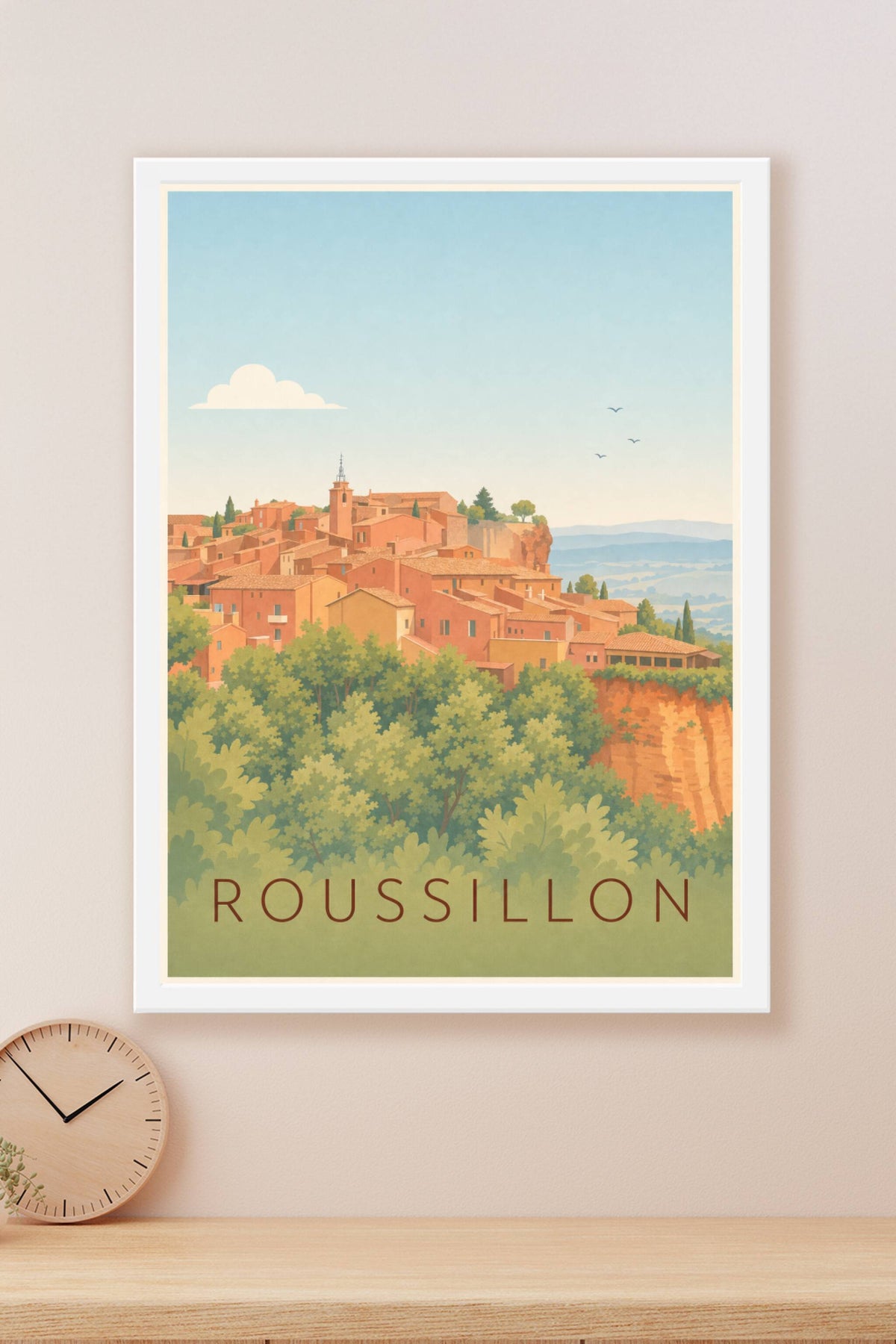 Affiche de Roussillon, poster village des ocres