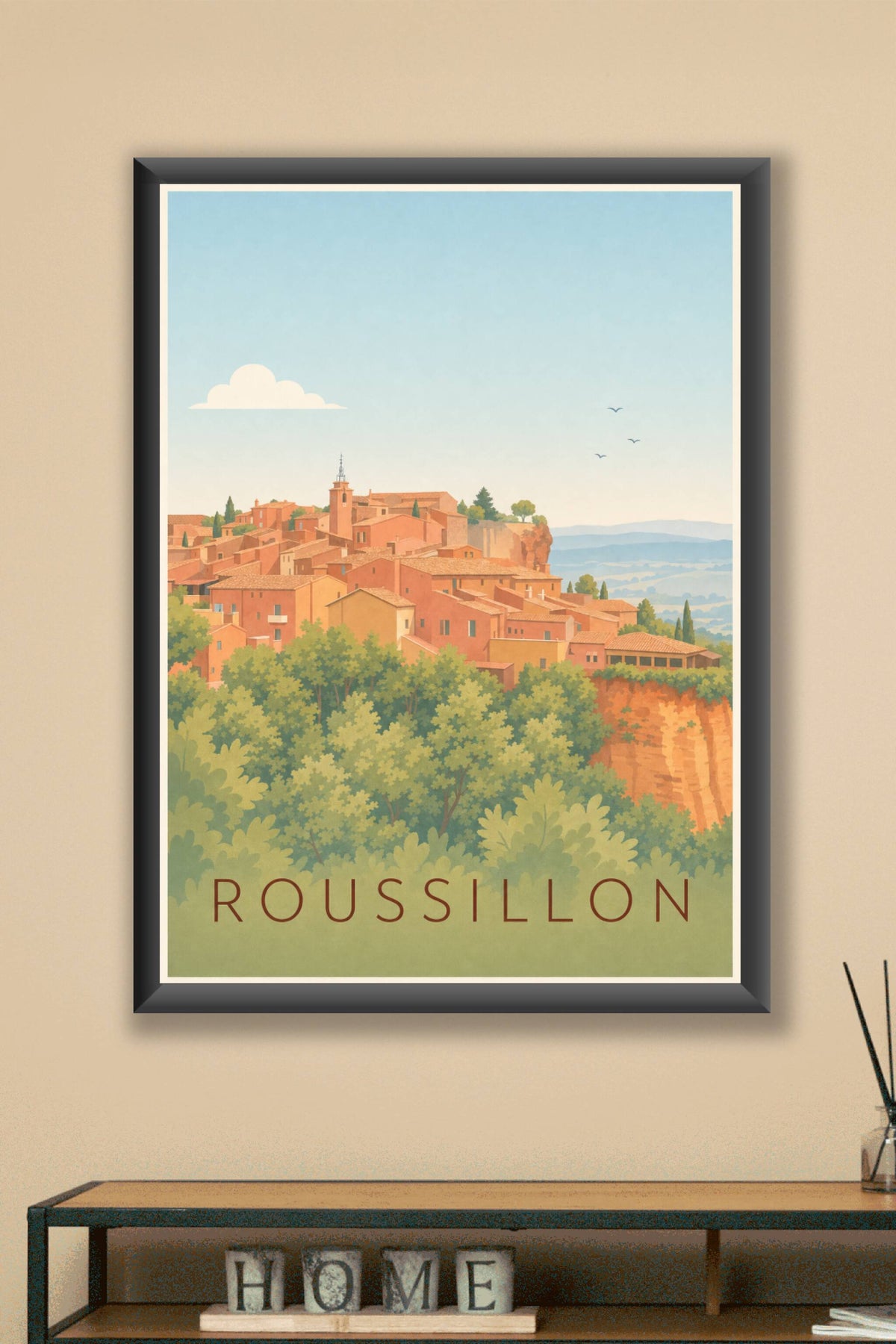 Affiche de Roussillon, poster village des ocres
