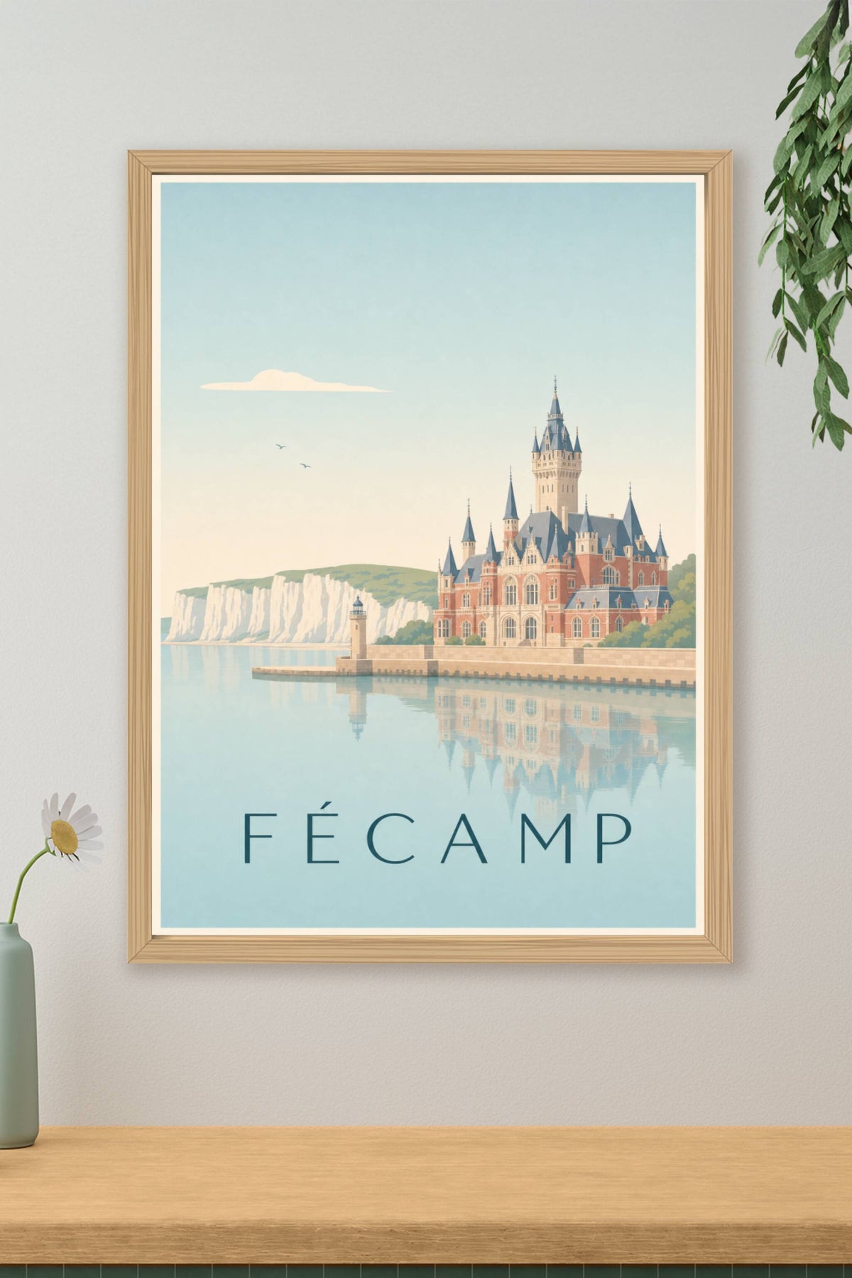 Affiche de Fécamp, poster port et falaises
