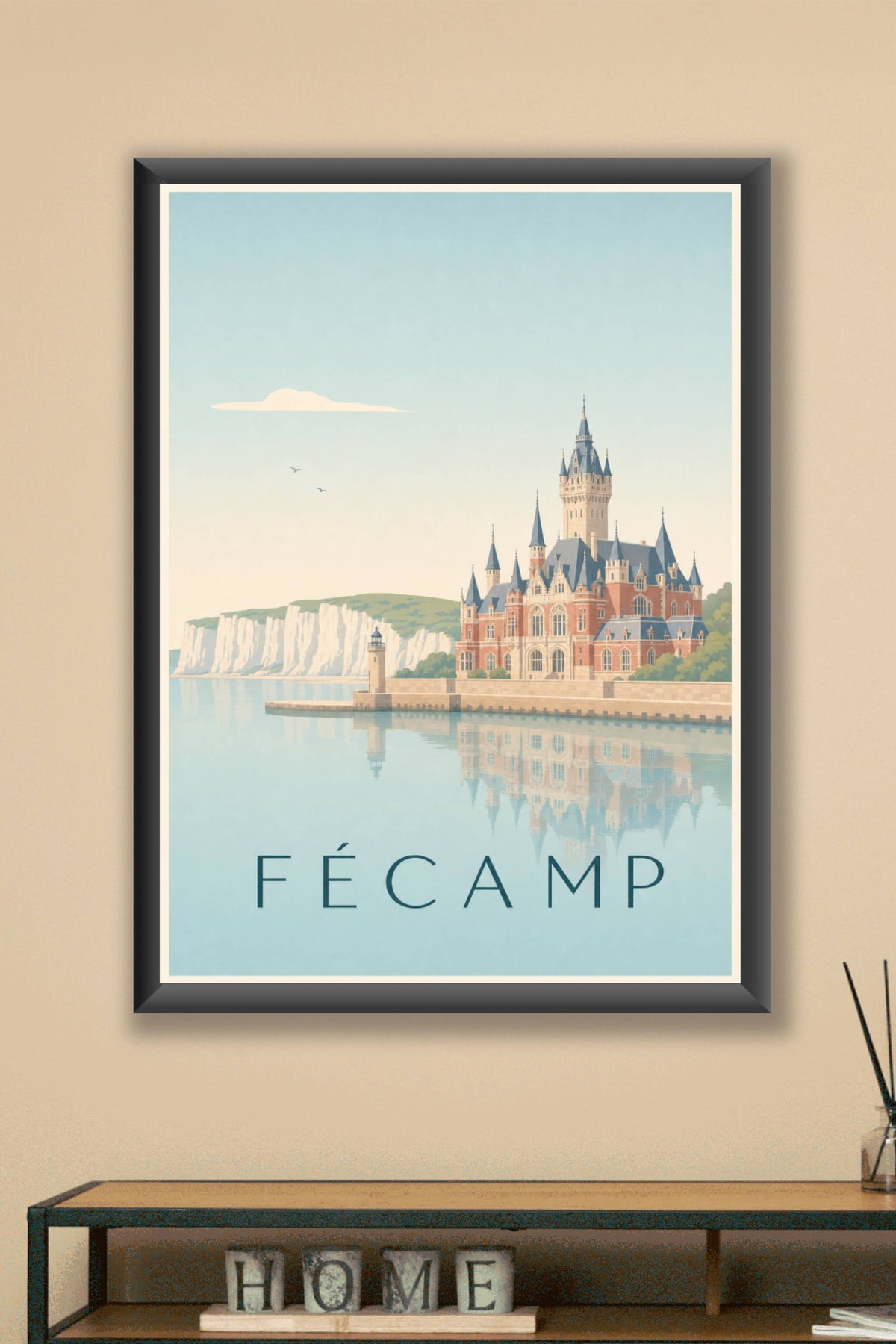 Affiche de Fécamp, poster port et falaises