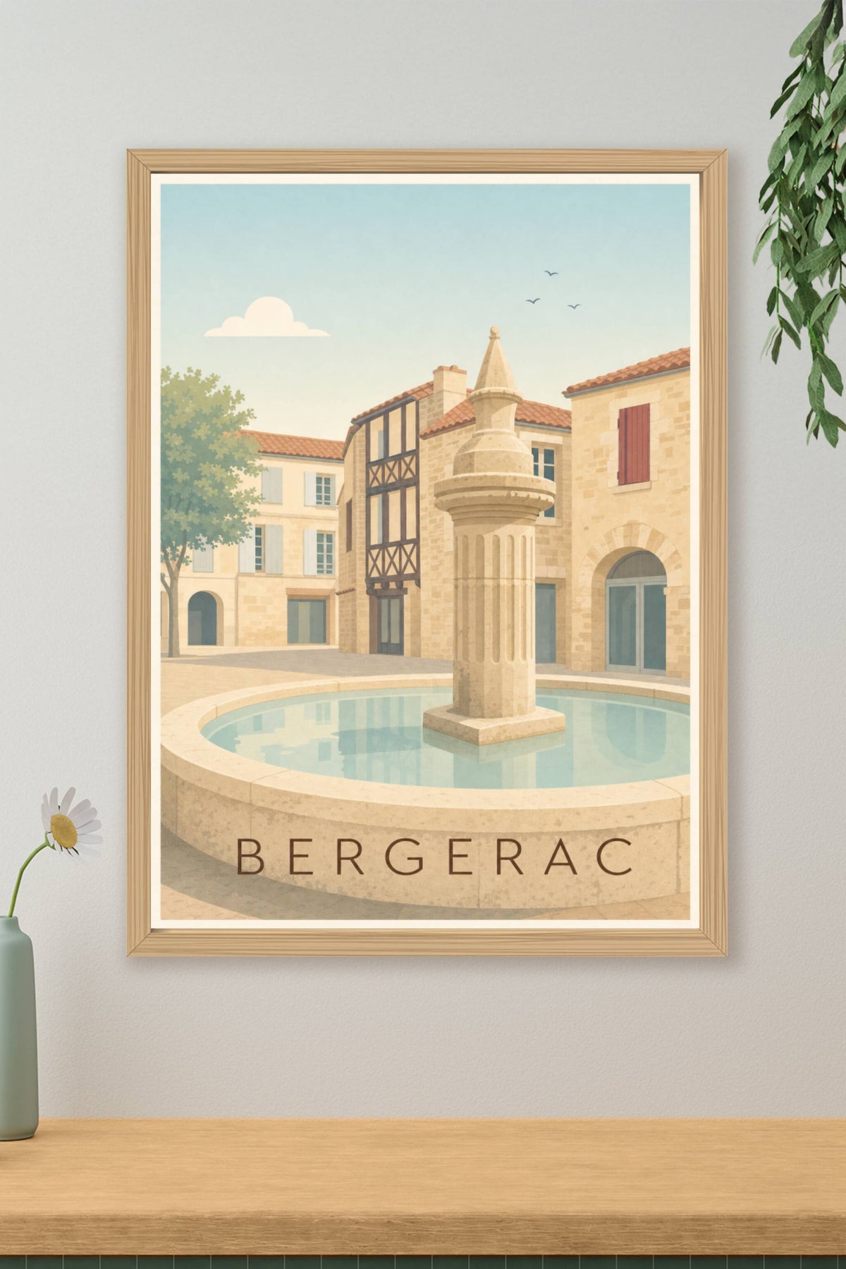 Poster de Bergerac, affiche maisons à colombages