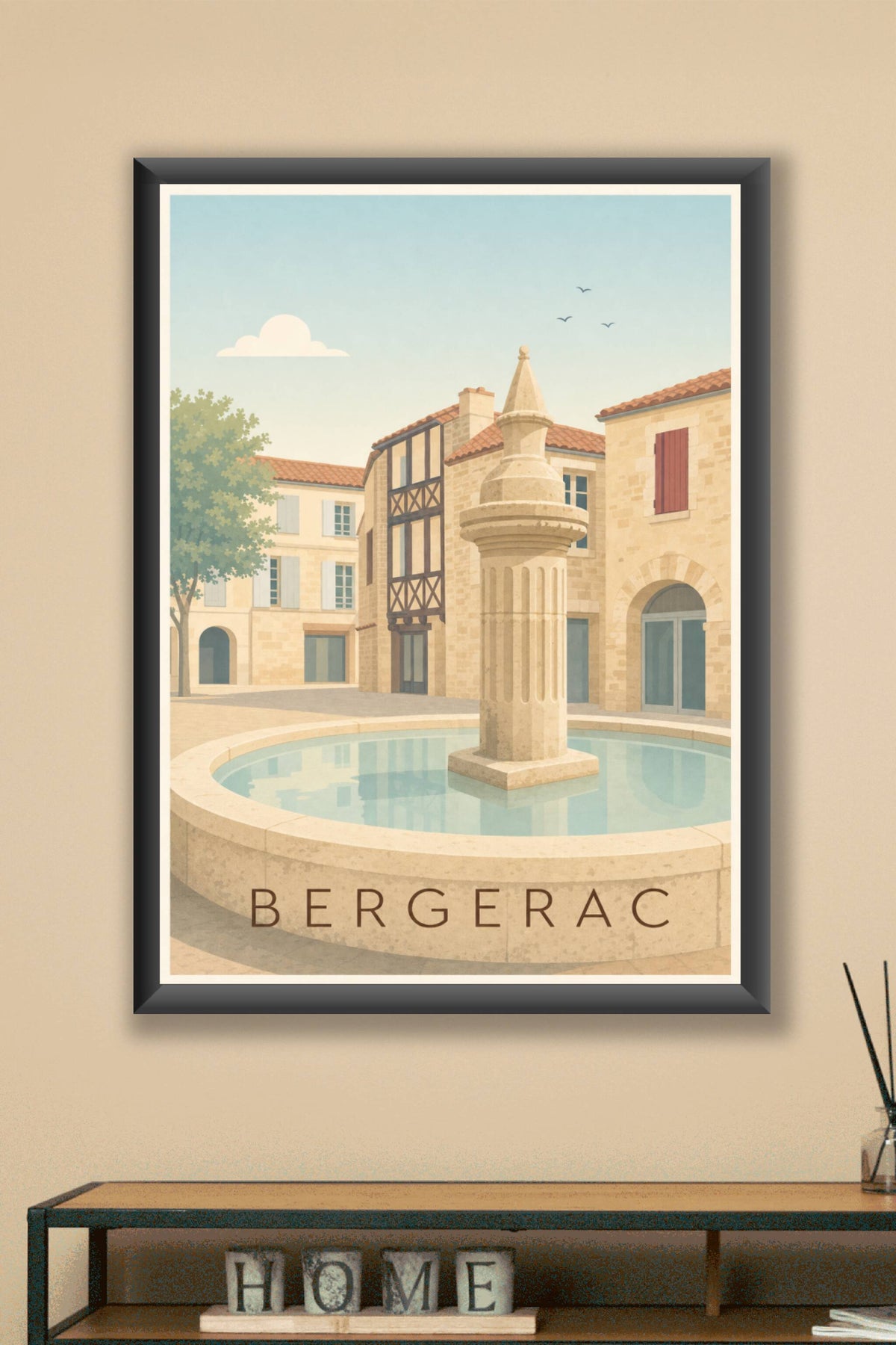 Poster de Bergerac, affiche maisons à colombages
