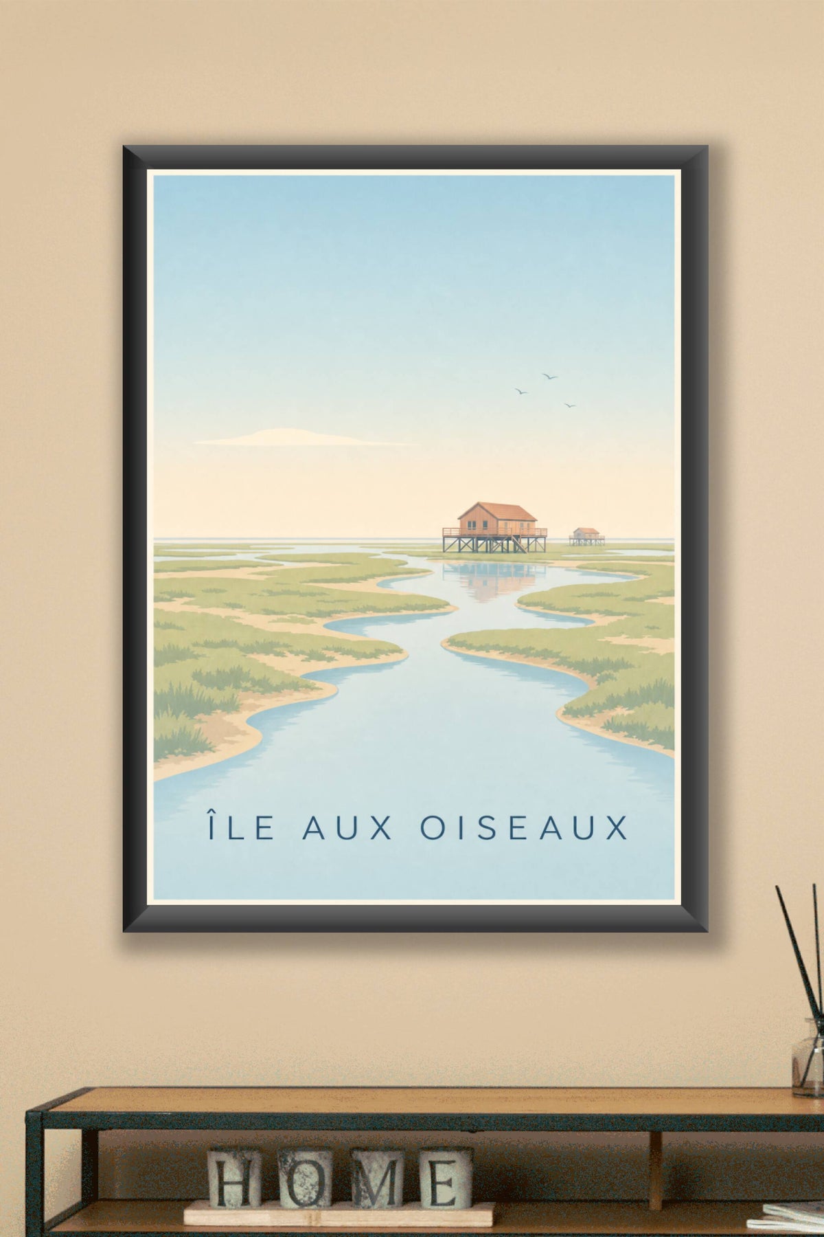 Affiche de l'Île aux Oiseaux, poster cabane tchanquée