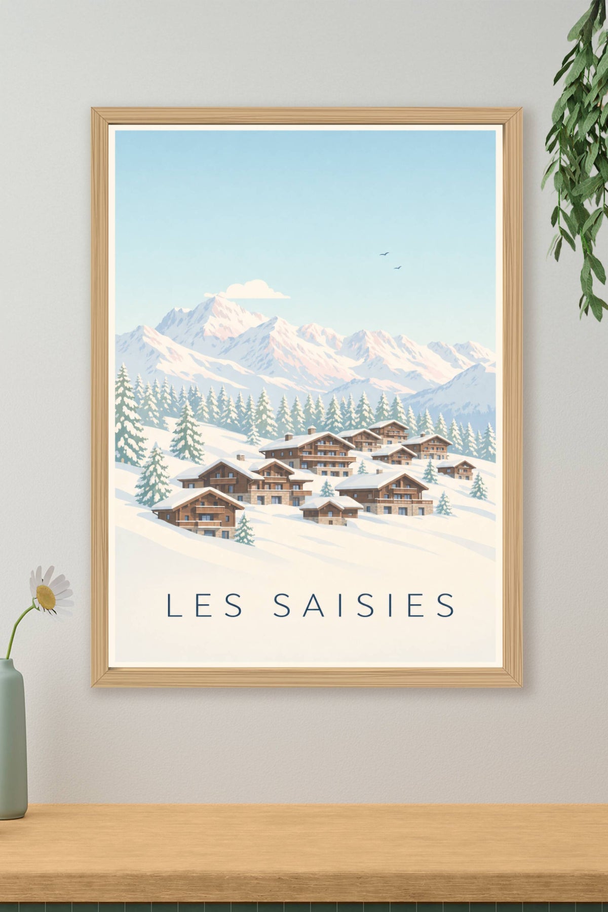 Affiche des Saisies, poster chalets de montagne