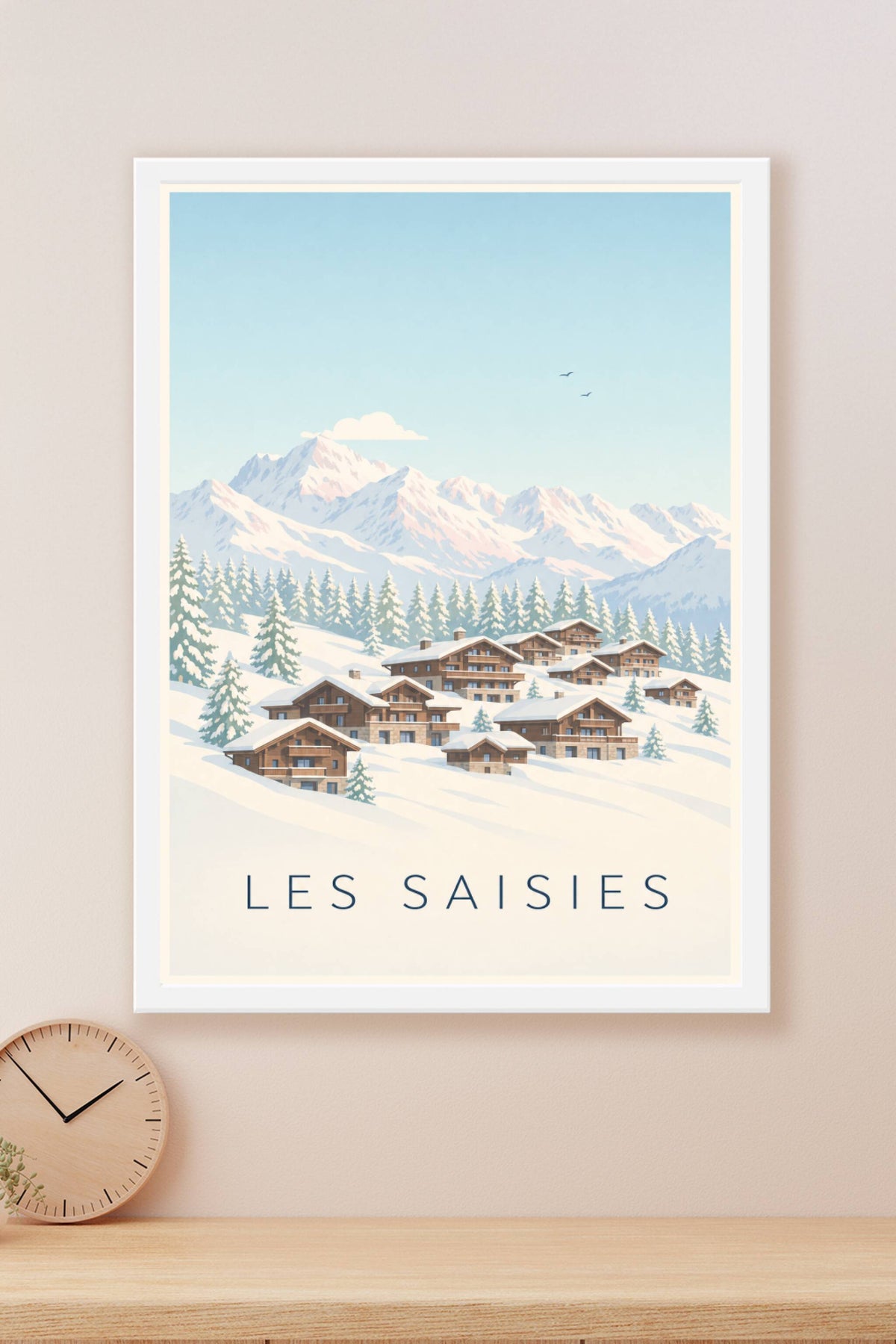 Affiche des Saisies, poster chalets de montagne