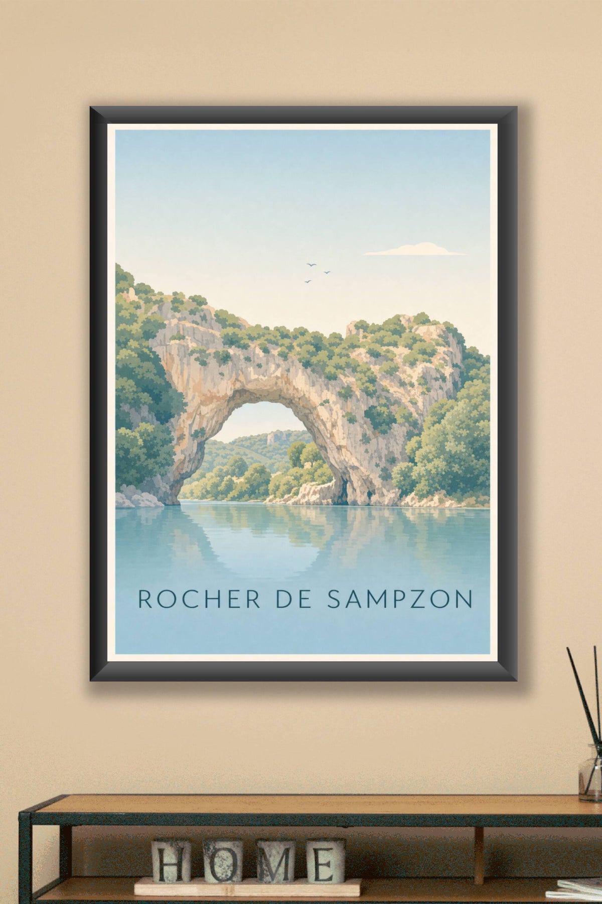 Affiche du Rocher de Sampzon, poster déco calme