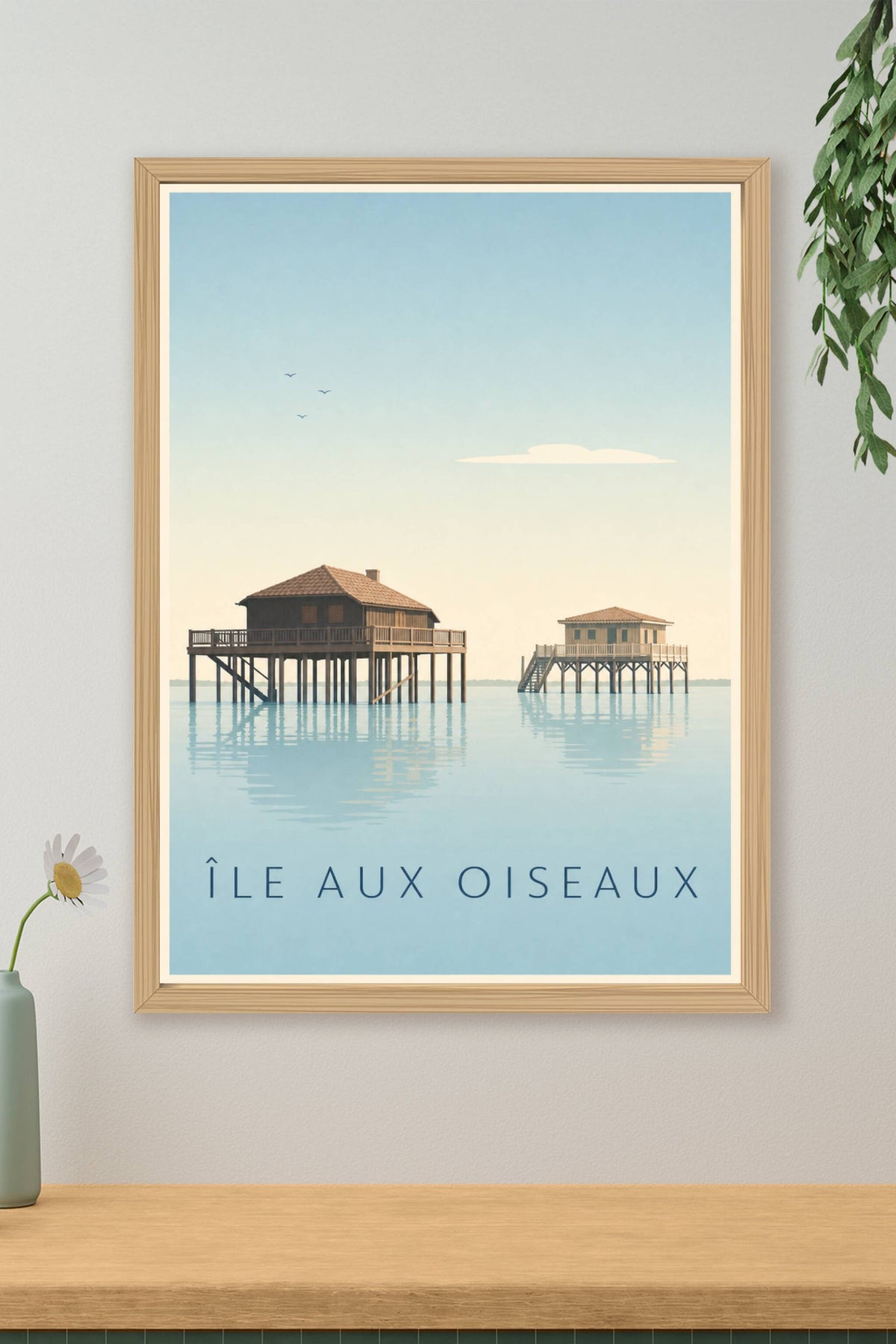 Affiche de l'Île aux Oiseaux, cabanes tchanquées