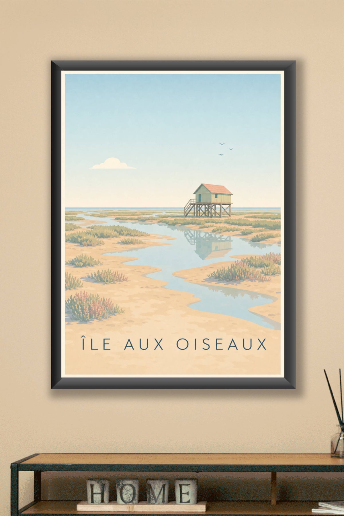 Affiche de l'Île aux Oiseaux, poster cabane tchanquée