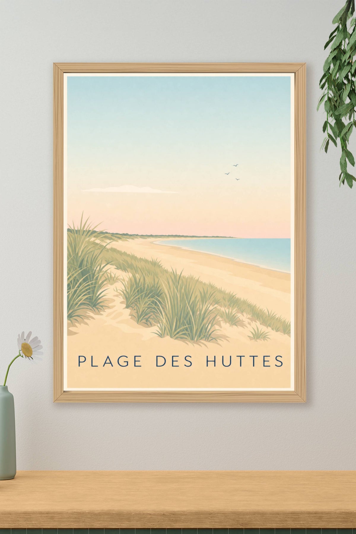Affiche Plage des Huttes, poster bord de mer calme
