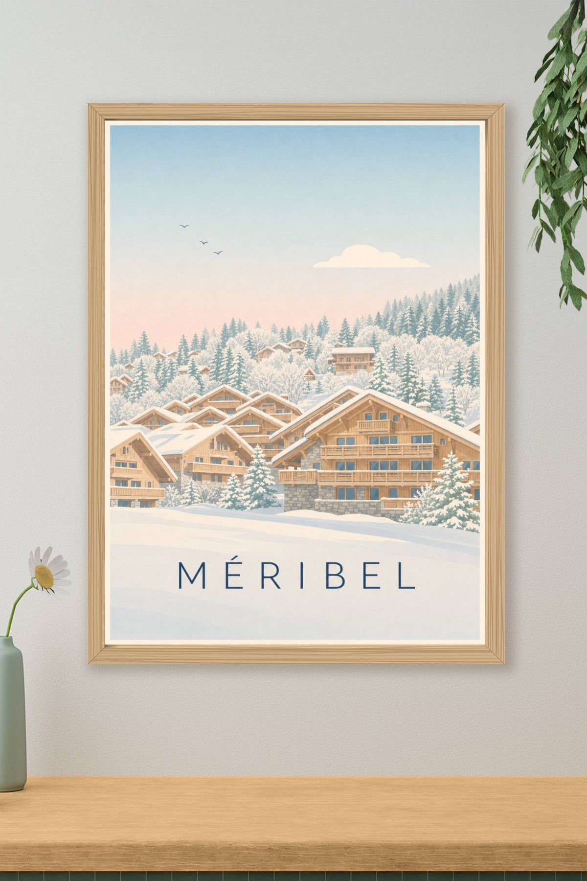 Affiche de Méribel, poster chalets sous la neige