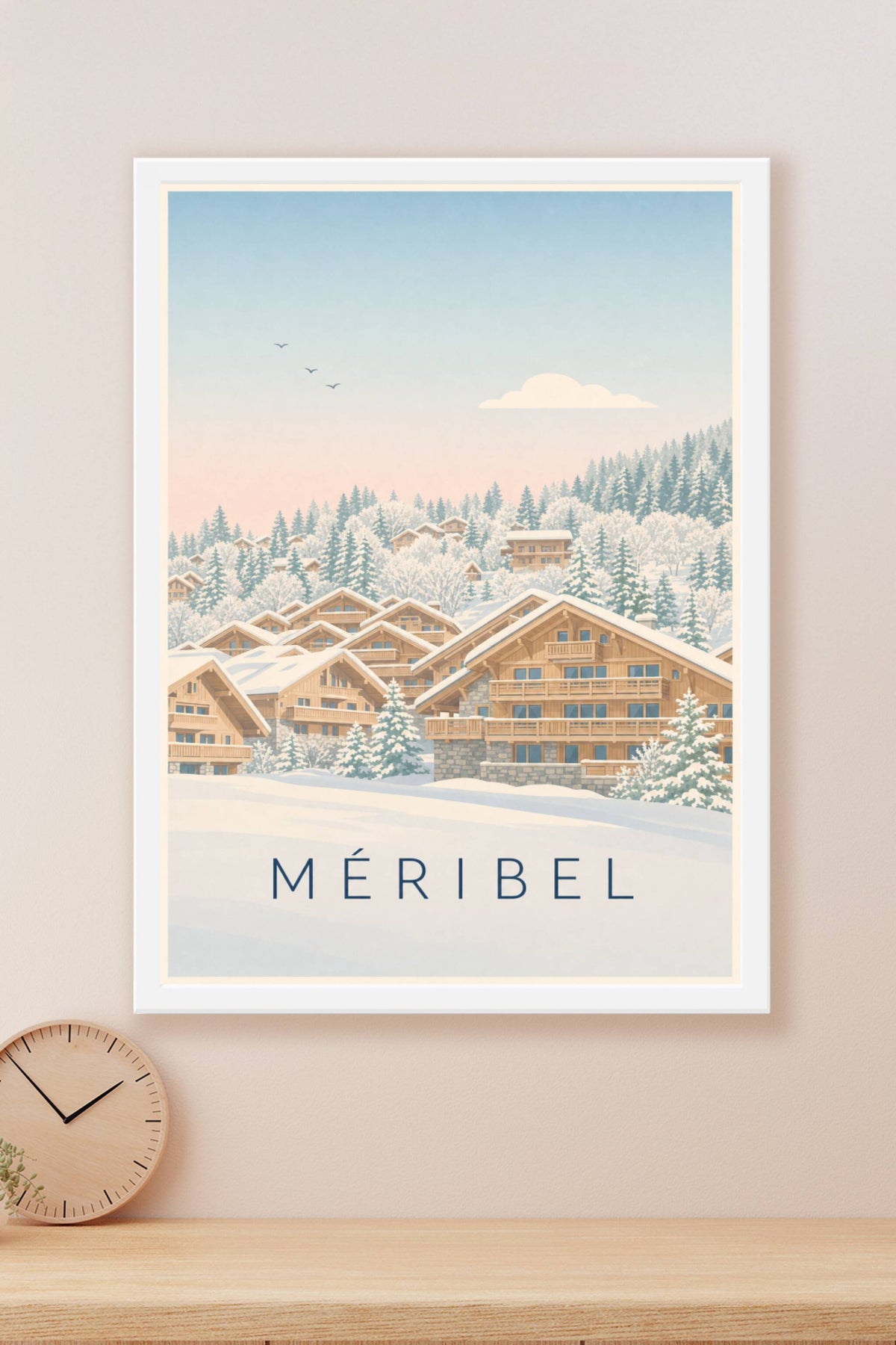 Affiche de Méribel, poster chalets sous la neige