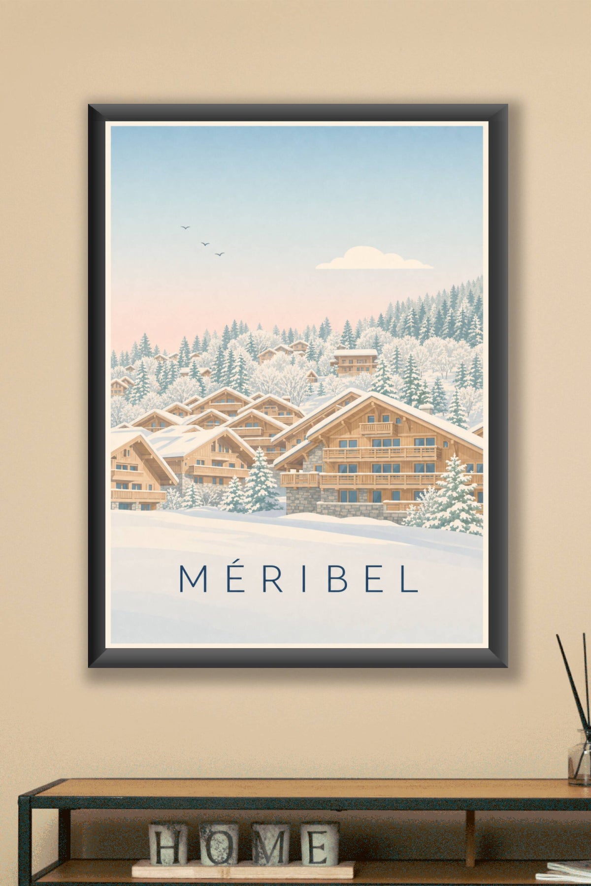 Affiche de Méribel, poster chalets sous la neige