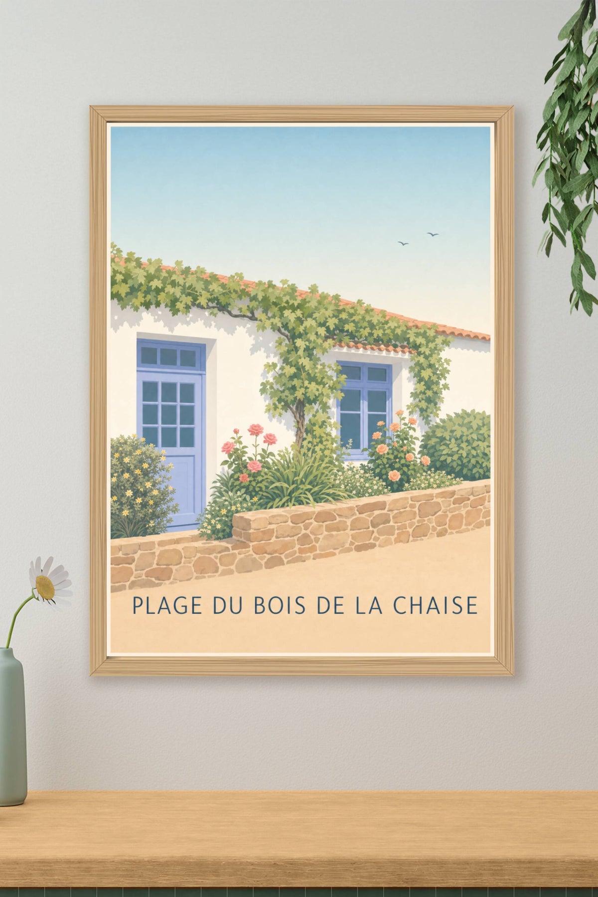 Affiche Plage du Bois de la Chaise, poster maison fleurie