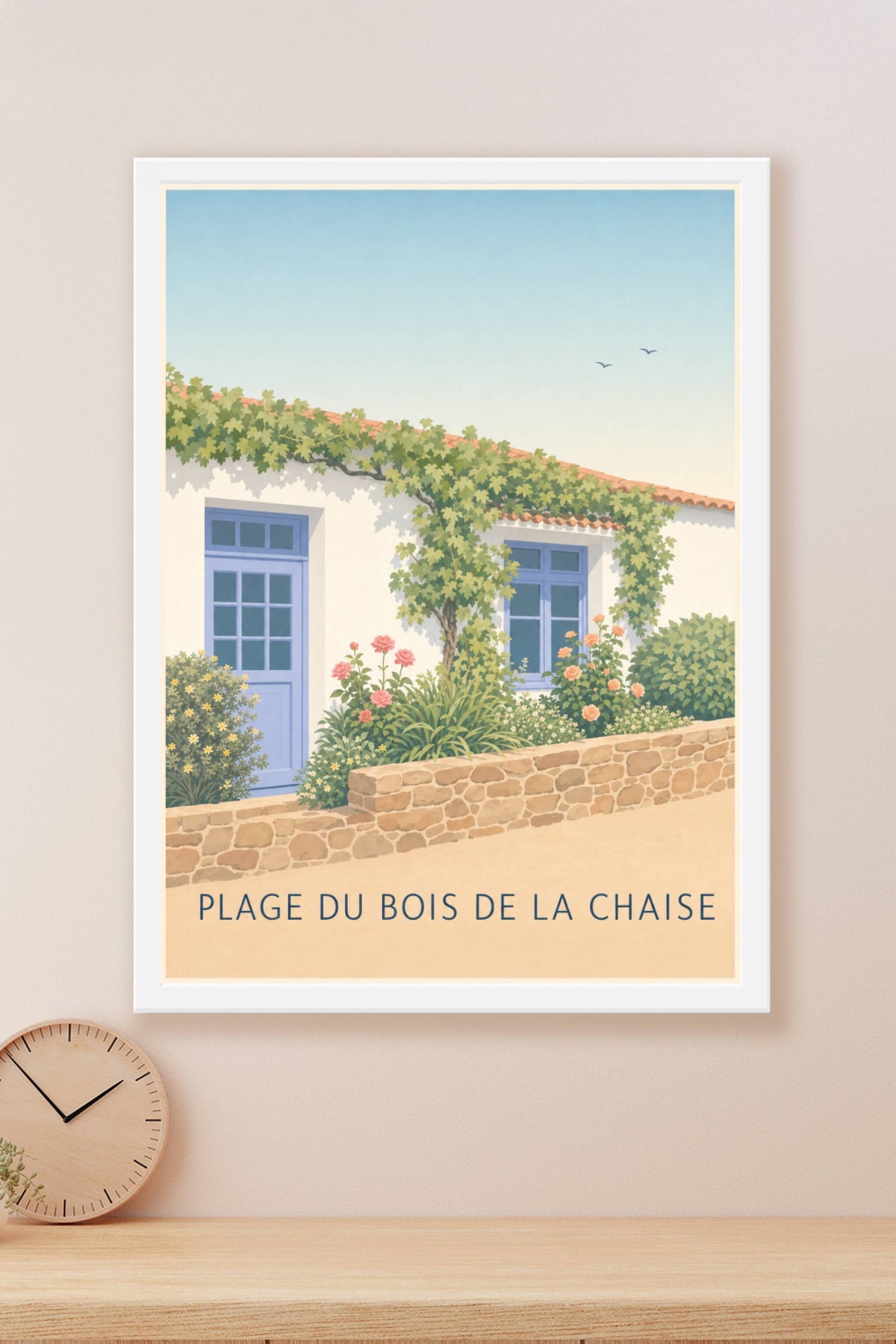 Affiche Plage du Bois de la Chaise, poster maison fleurie